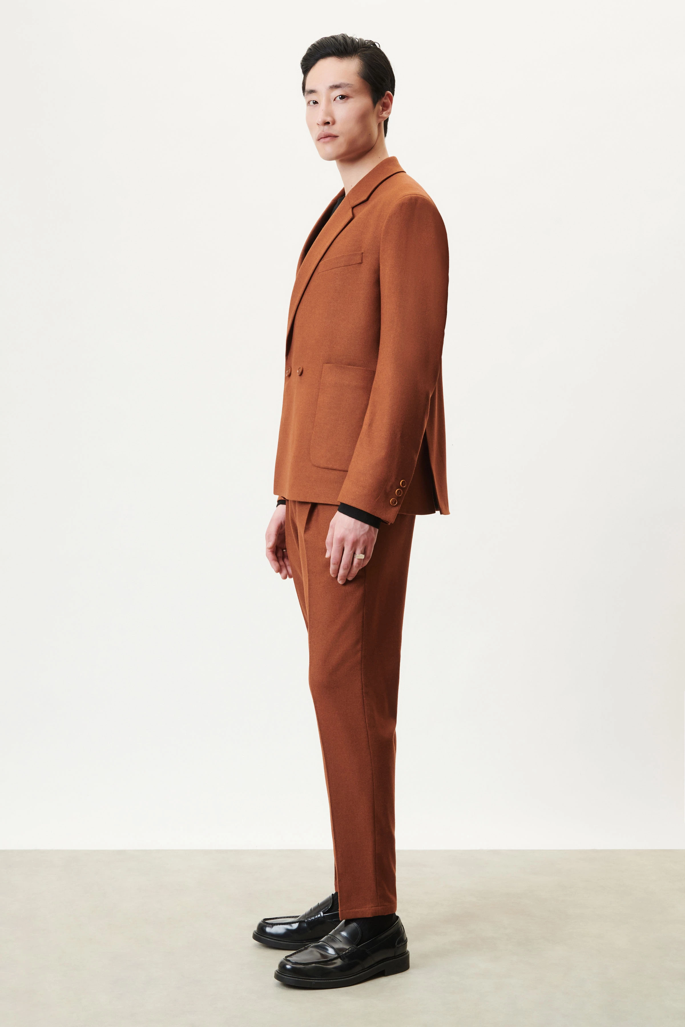 EKBY - double-breasted regular fit colbert van zachte wolflanel - heren - oranje - Seitenansicht