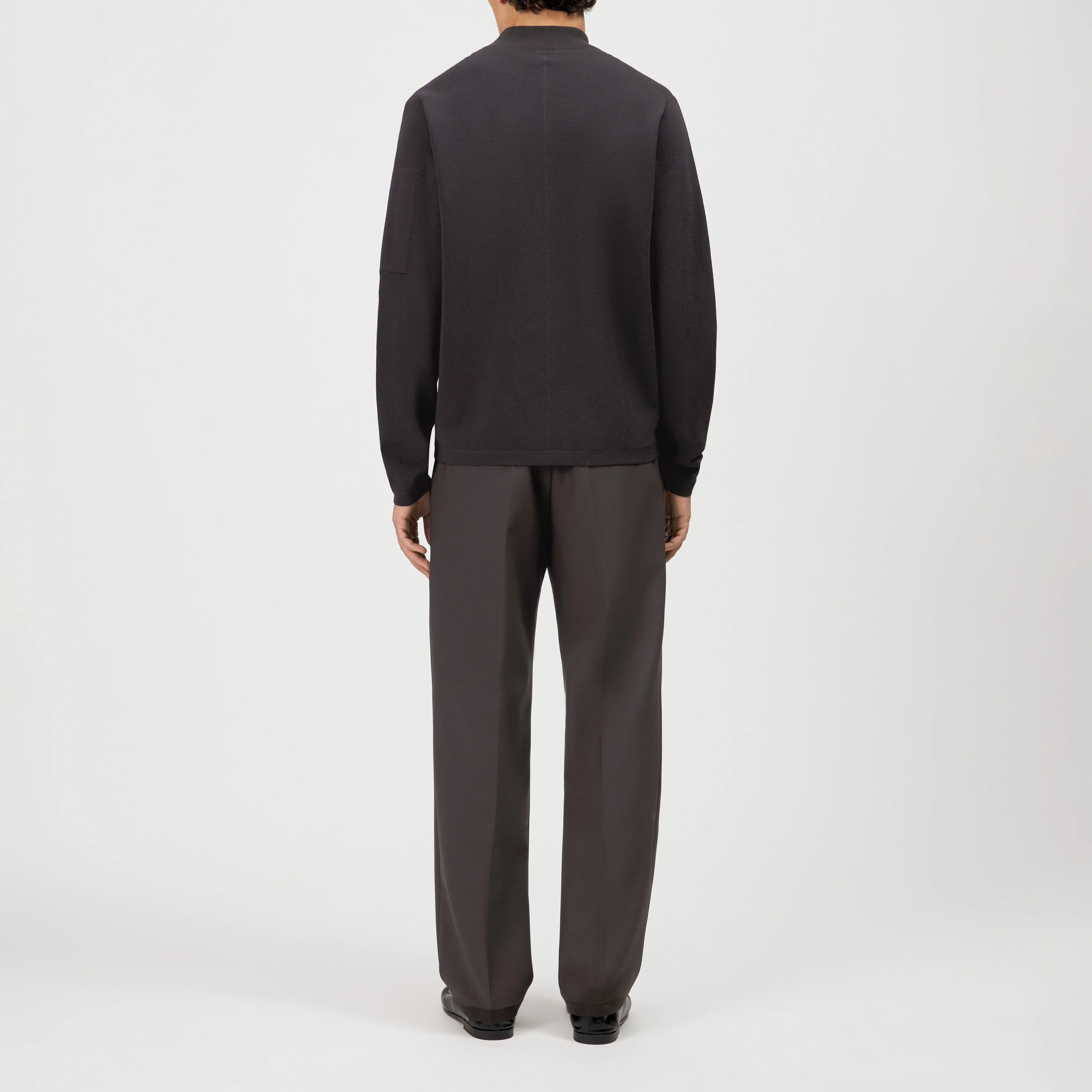 TARVIK - Half-zip jumper with stand collar in pure wool - men - brown - Rückansicht