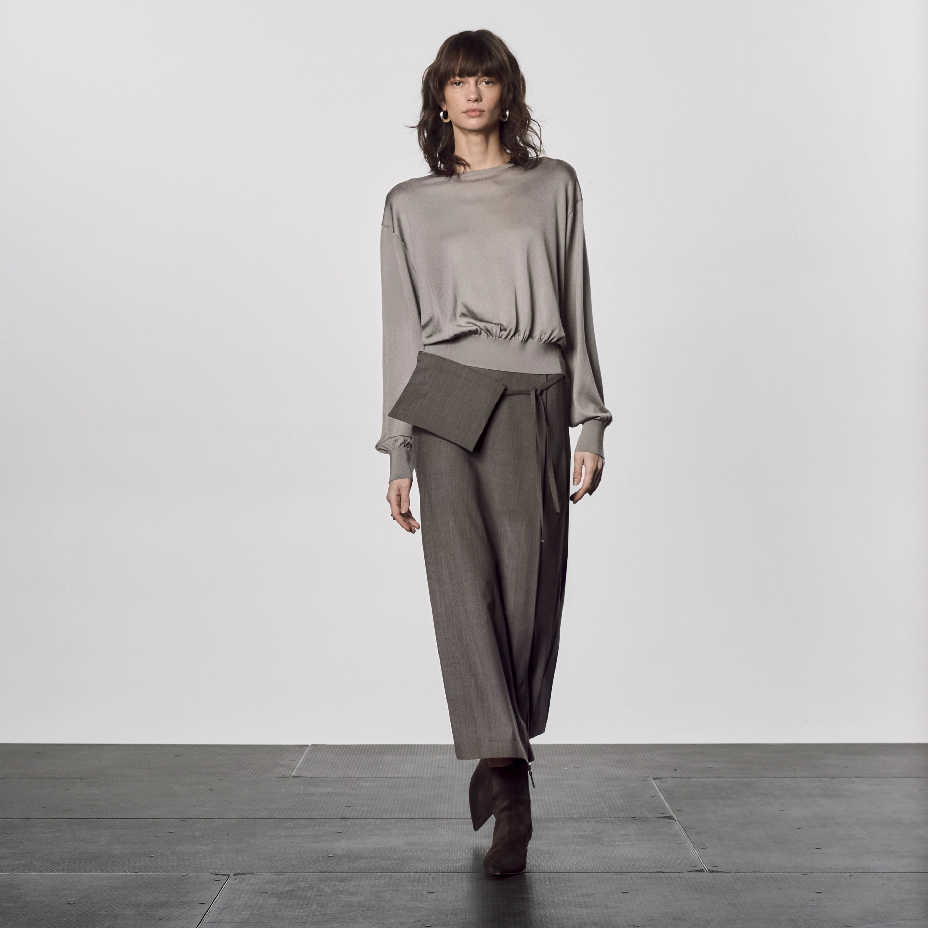 CHASITY_1 - Asymmetrical pleated skirt in bi-stretch - women - brown