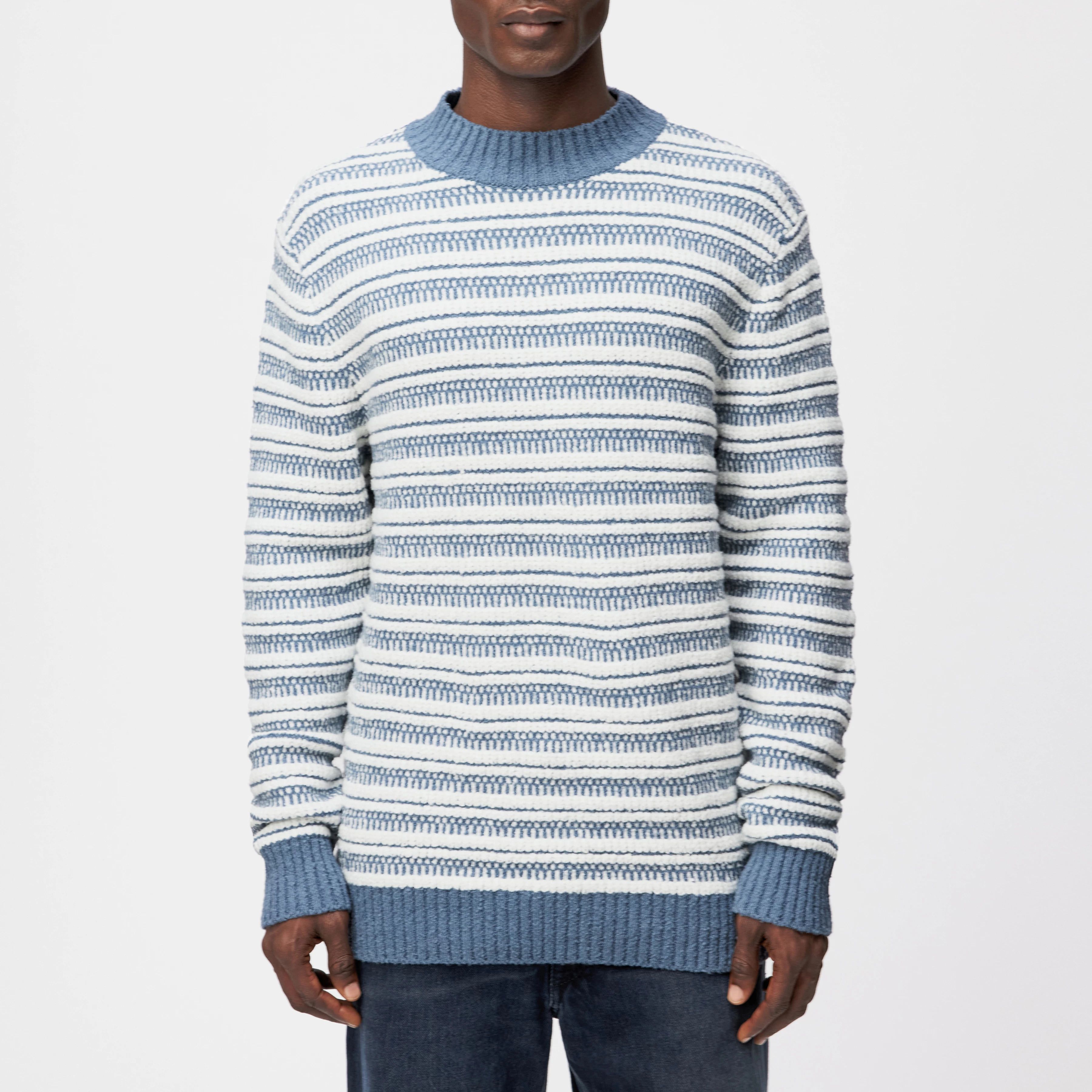 ZAYN - Stand-up collar jumper in bouclé cotton blend - men - blue - Frontansicht