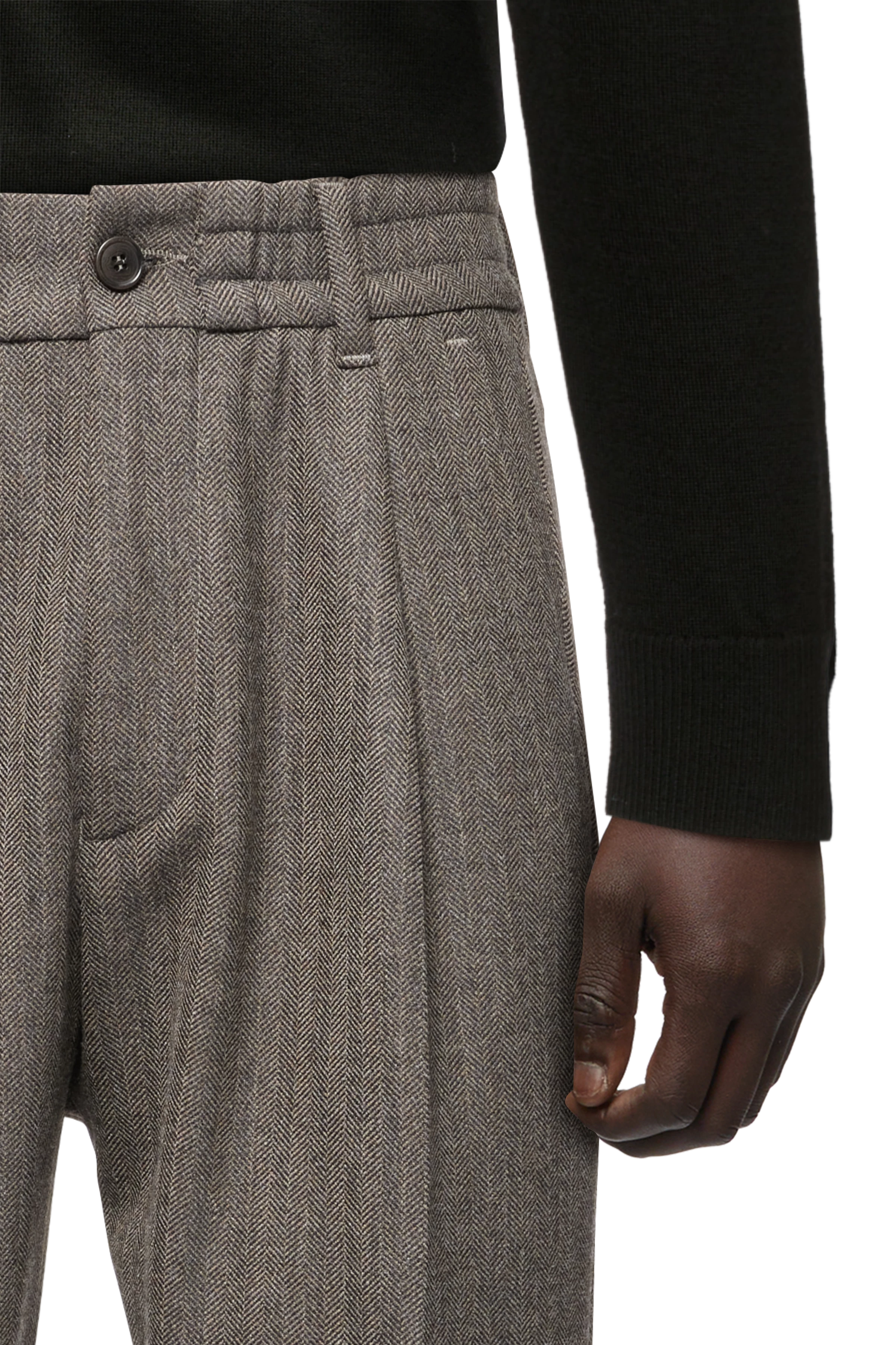 CHASY - Pantalon casual à pinces en flanelle Herringbone - men - marron - Seitenansicht