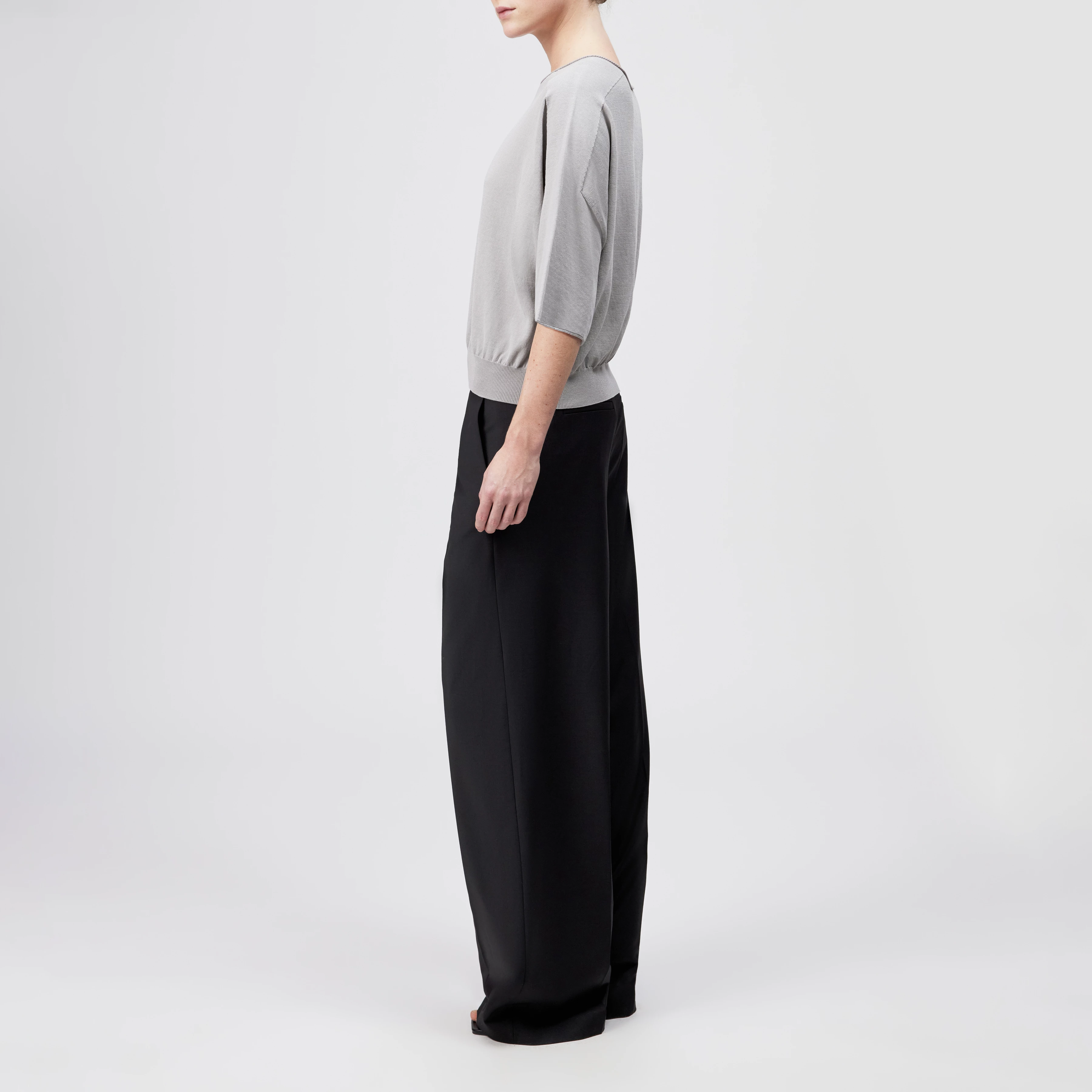 DILARY - Casual gebreid T-shirt in crêpe katoen - dames - grijs - Seitenansicht