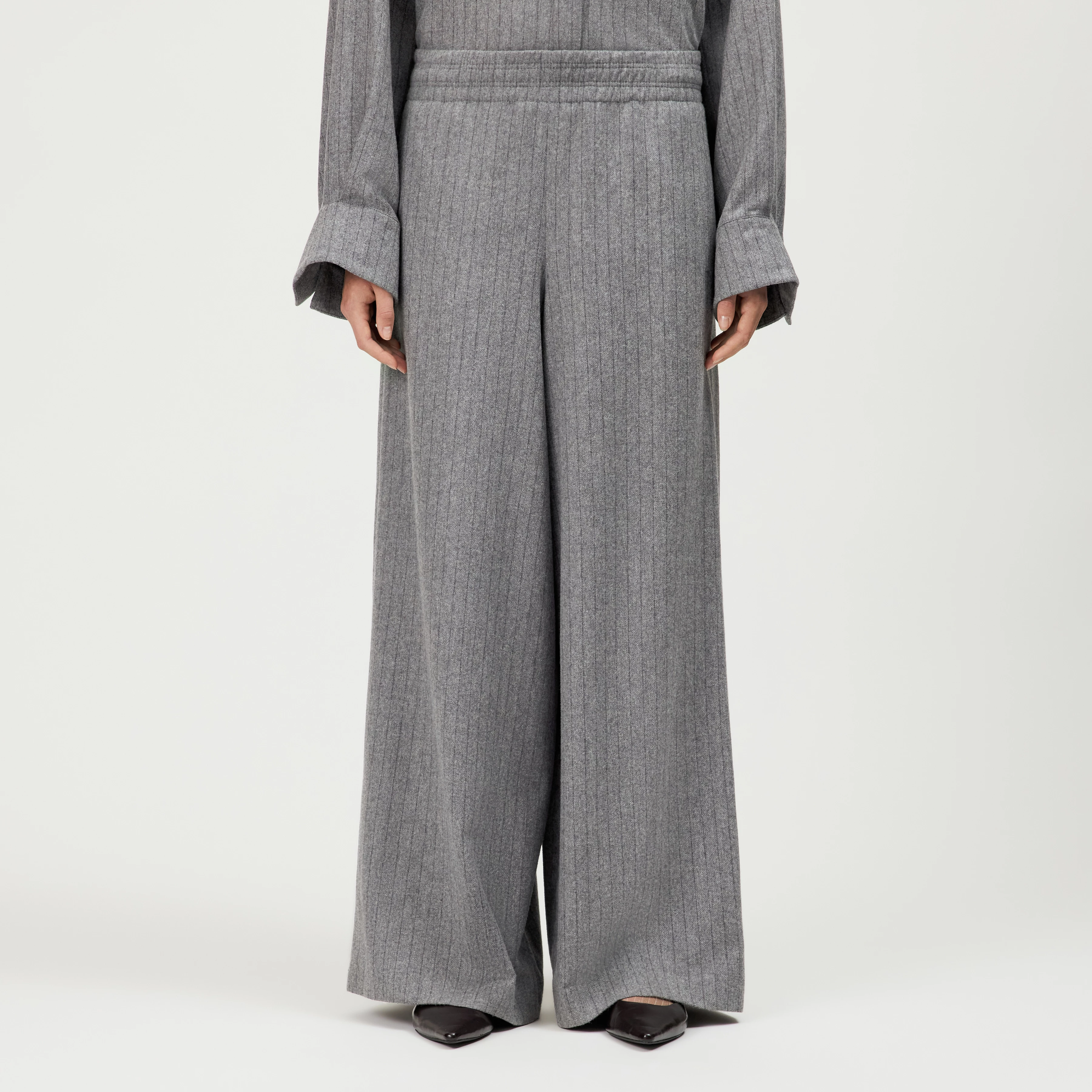 CEILING - Pantalon large en laine mélangée - women - gris - Frontansicht