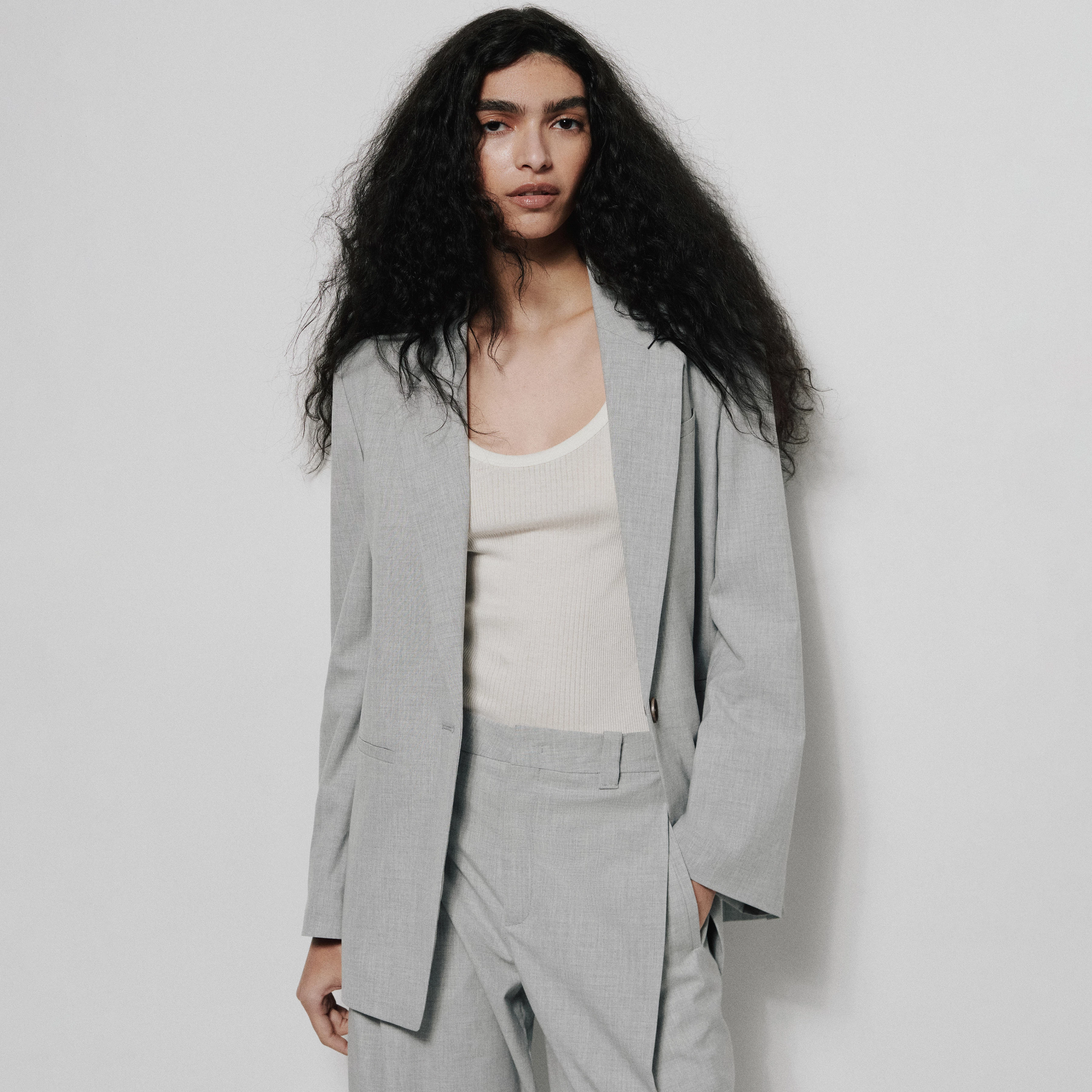 MOWTIE - Casual single-breasted blazer with mélange yarn - women - grey