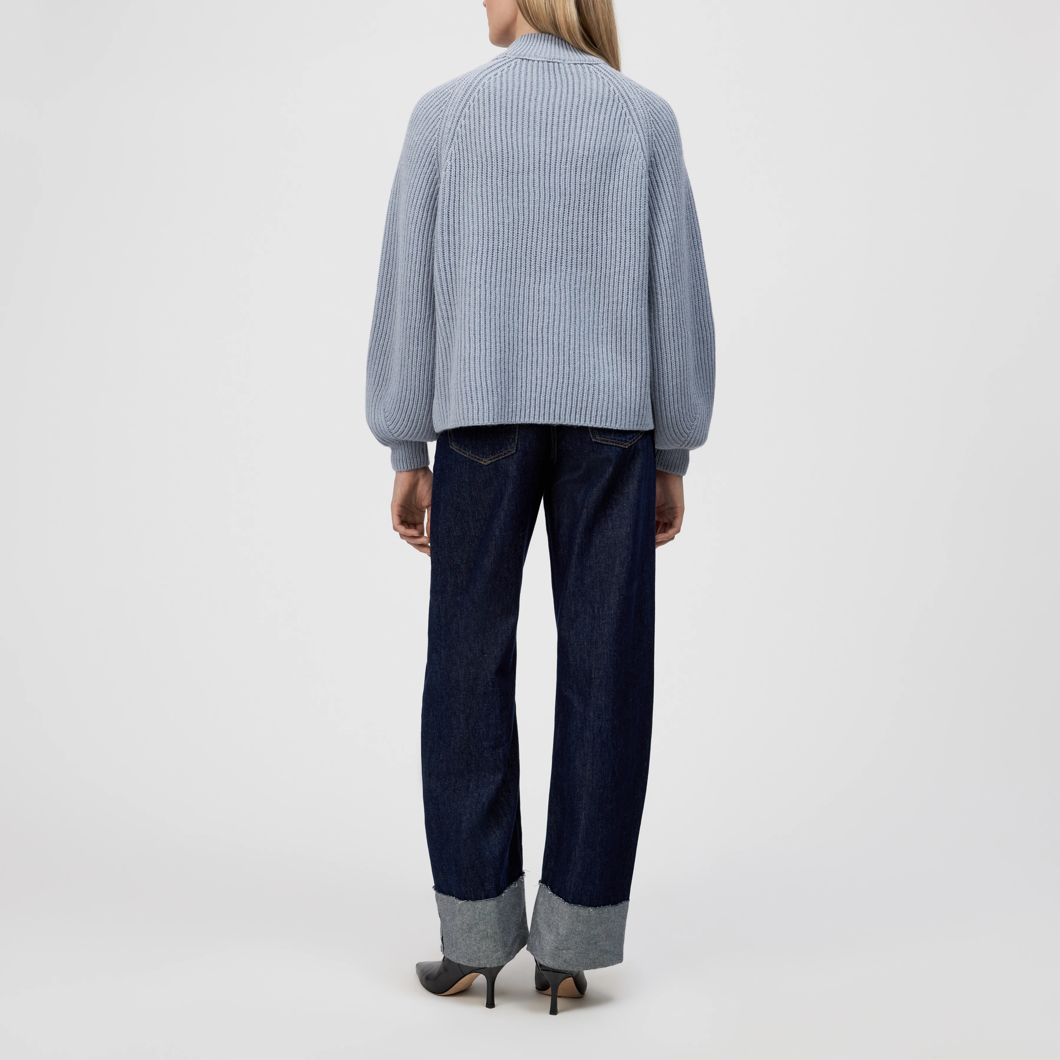 KIMONI - Sweater with balloon sleeves in wool and alpaca blend - women - blue - Rückansicht