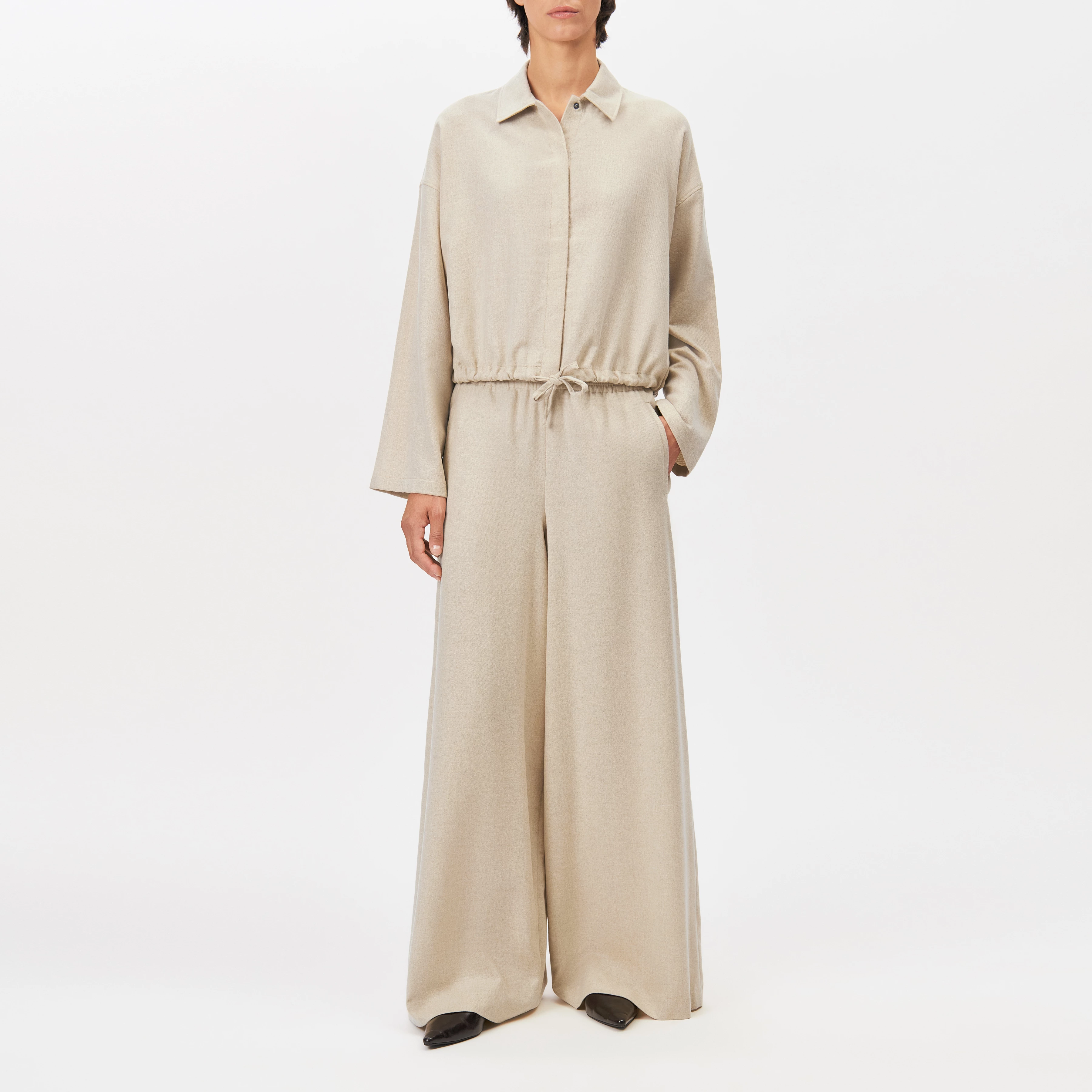 CEILING - Pantalon ample en laine mélangée - women - beige - Ganzkörper-Frontansicht