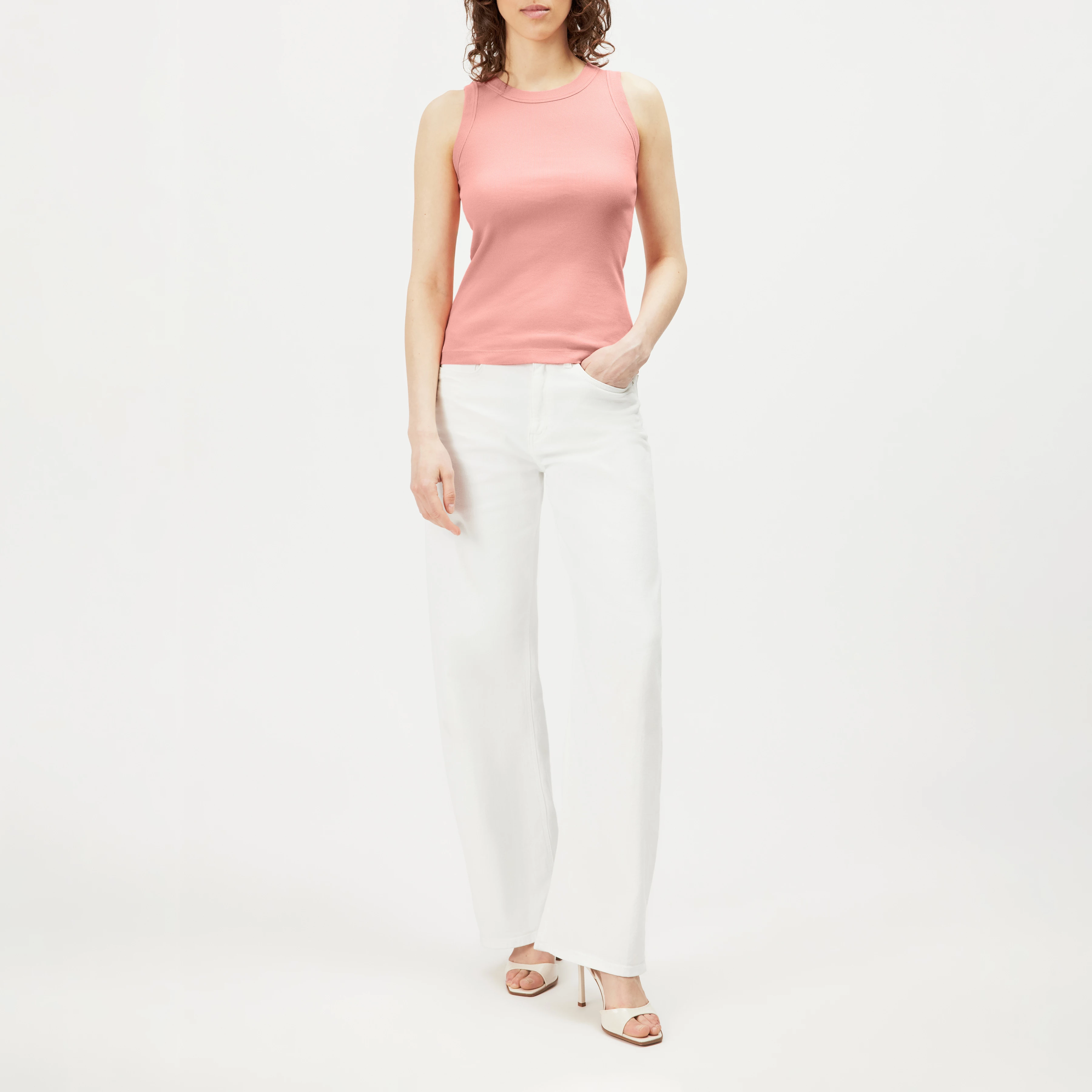 OLINA - Cotton ribbed crew neck tank top - women - orange - Ganzkörper-Frontansicht