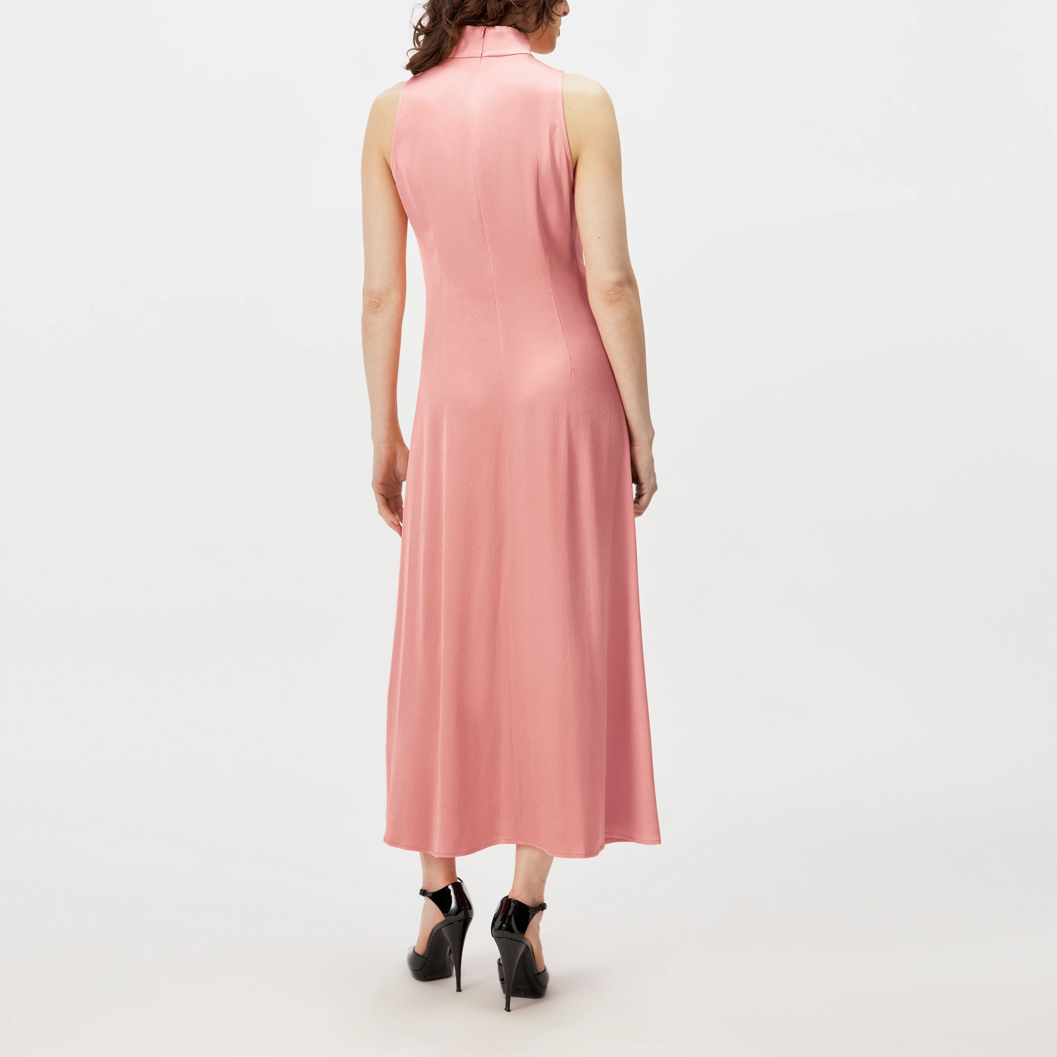 AMABEL - Satin maxi dress with stand-up collar - women - orange - Rückansicht