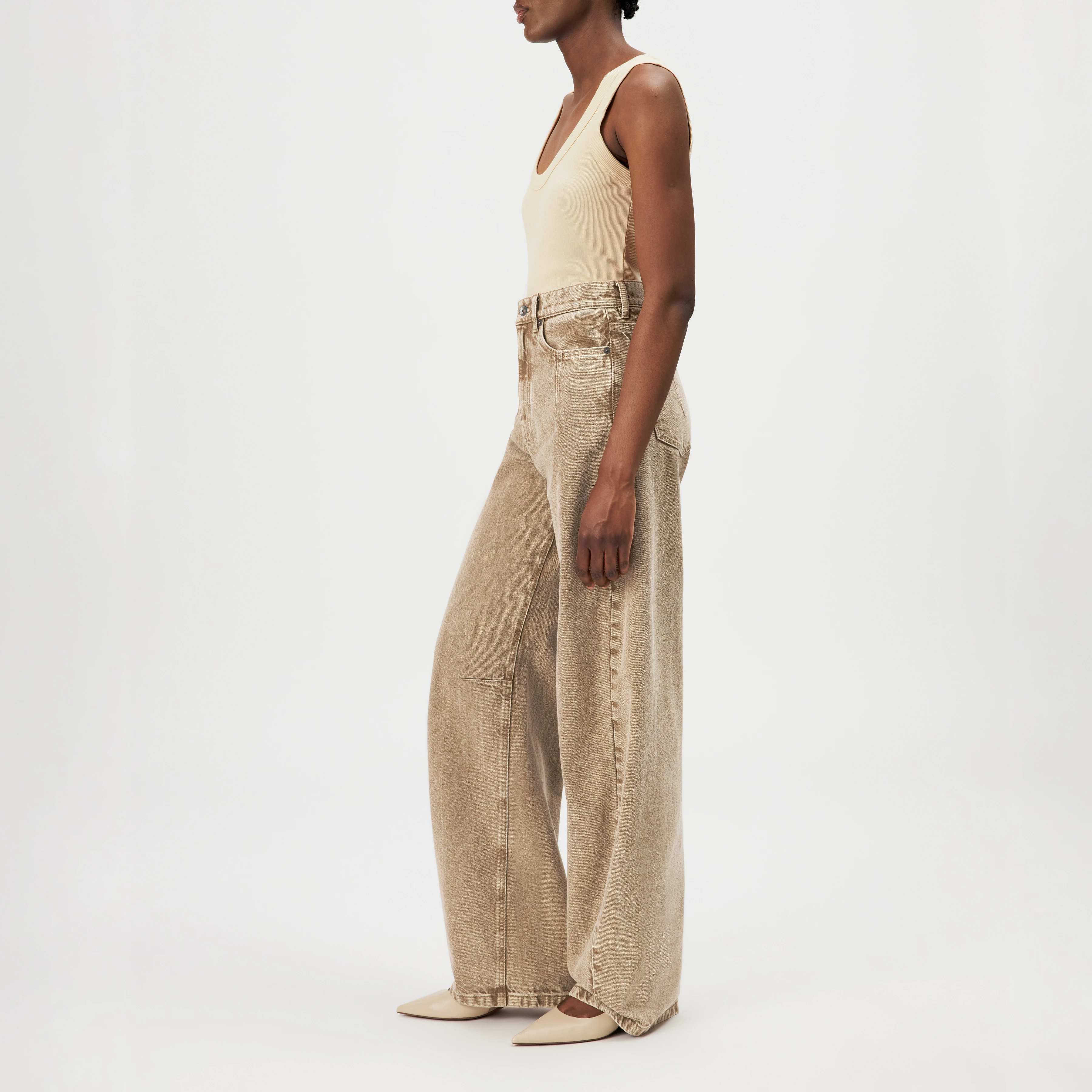 LIABLE - Relaxed fit trousers in beige denim wash - women - brown - Seitenansicht