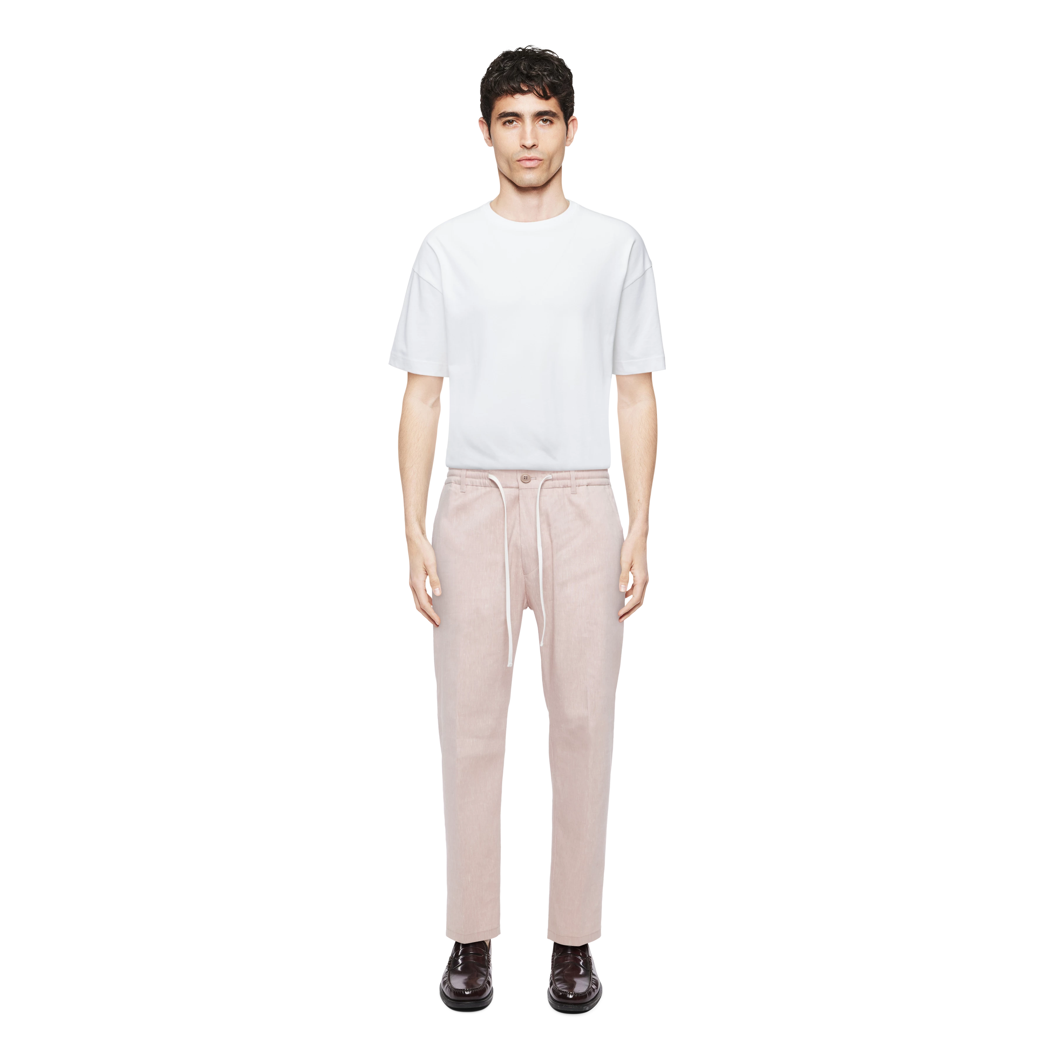 DEGER - Trousers with drawstring in linen mix - men - pink - Ganzkörper-Frontansicht
