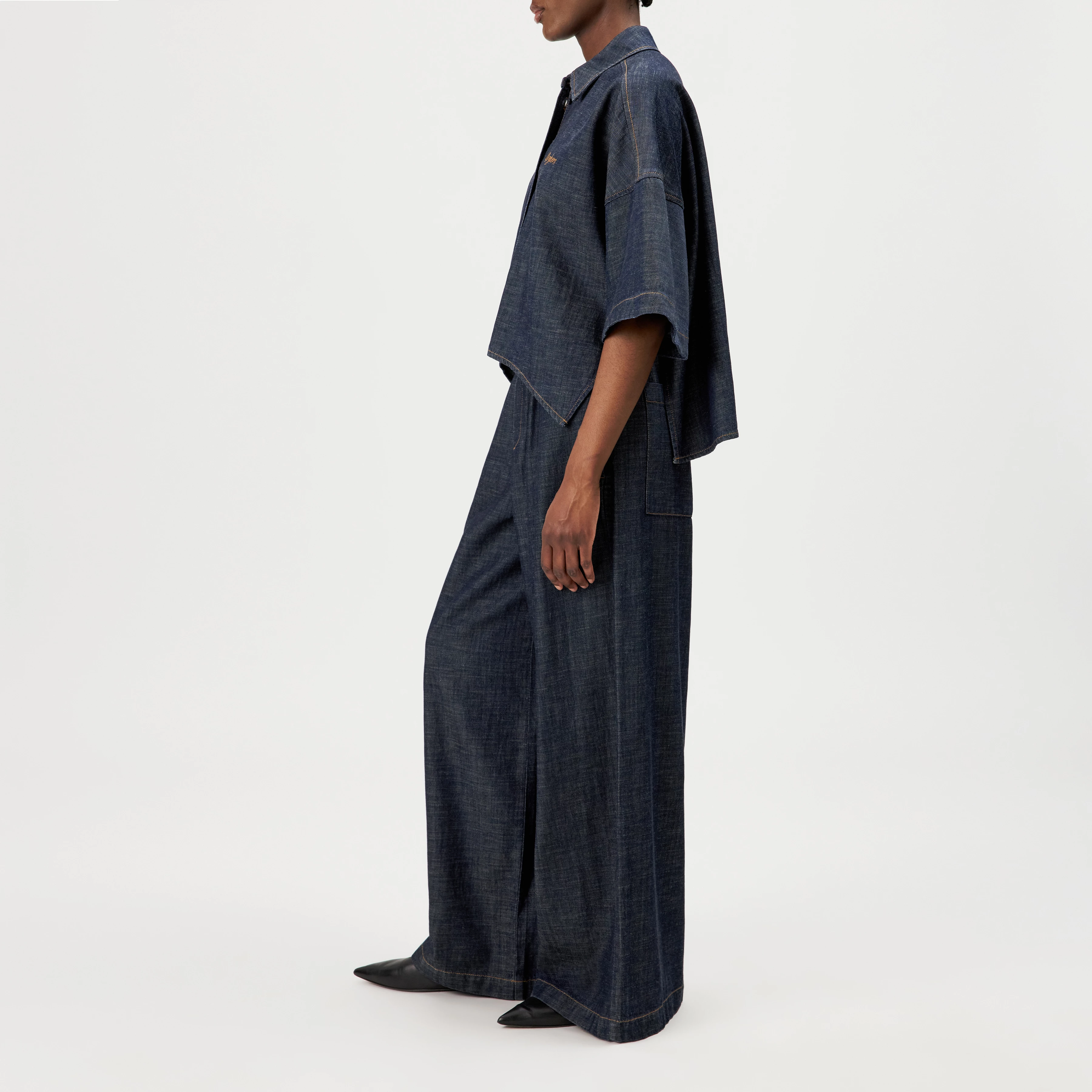 SERITH - Boxy shirt blouse in denim look - women - blue - Seitenansicht