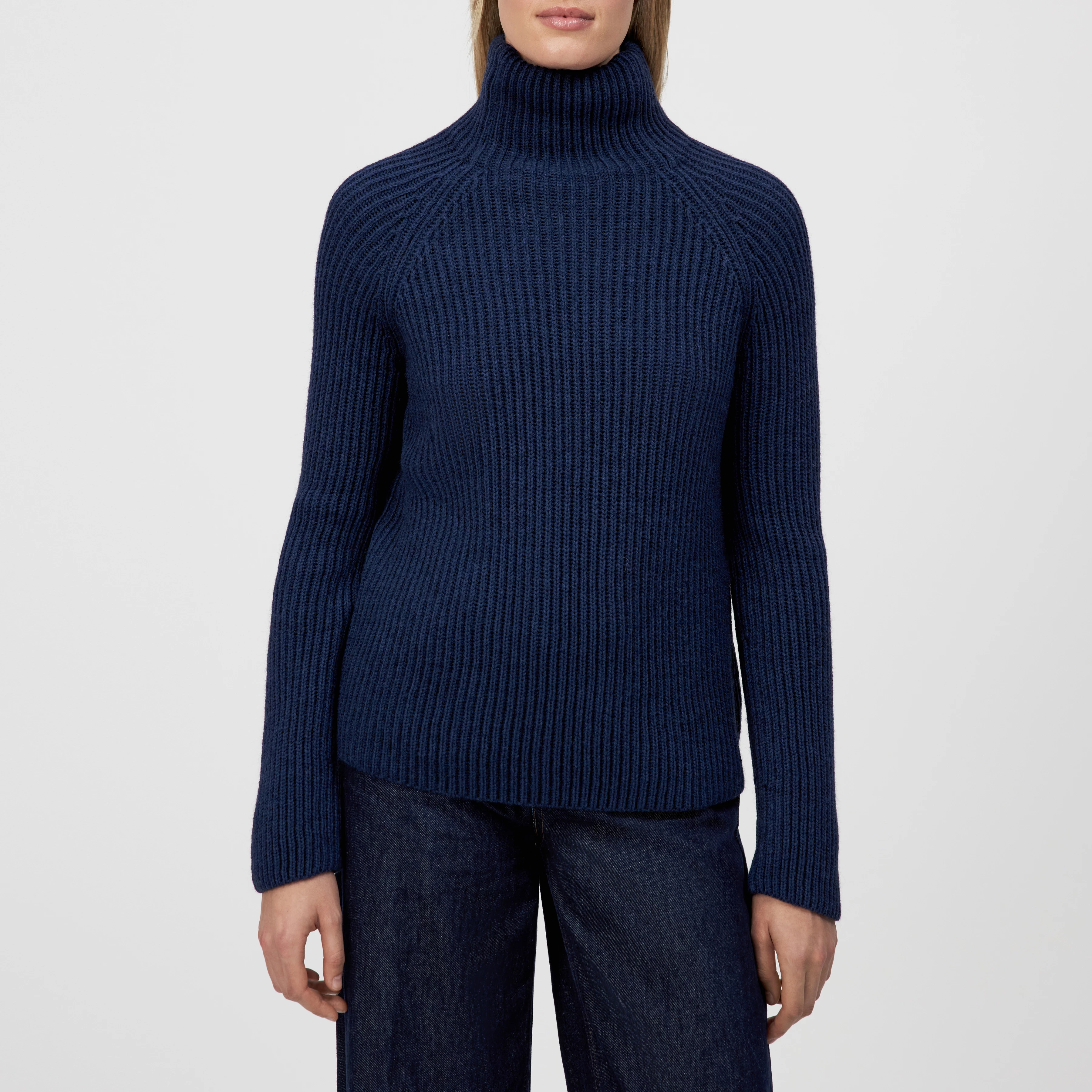 ARWEN - Pull à col roulé en laine et alpaga - women - bleu - Frontansicht