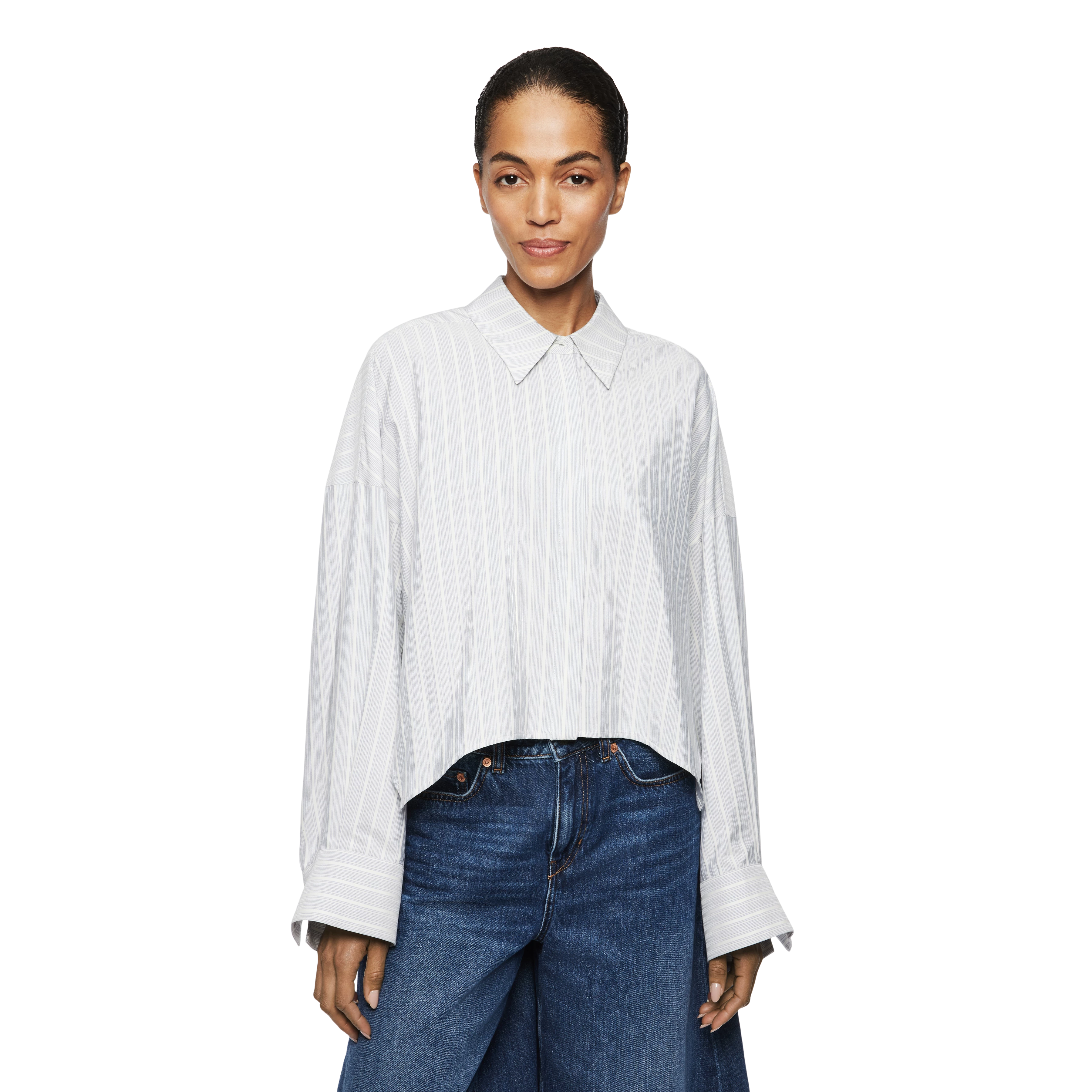 OSHIA - Oversized Hemdbluse in Seide-Baumwolle Mix - Damen - blau - Frontansicht