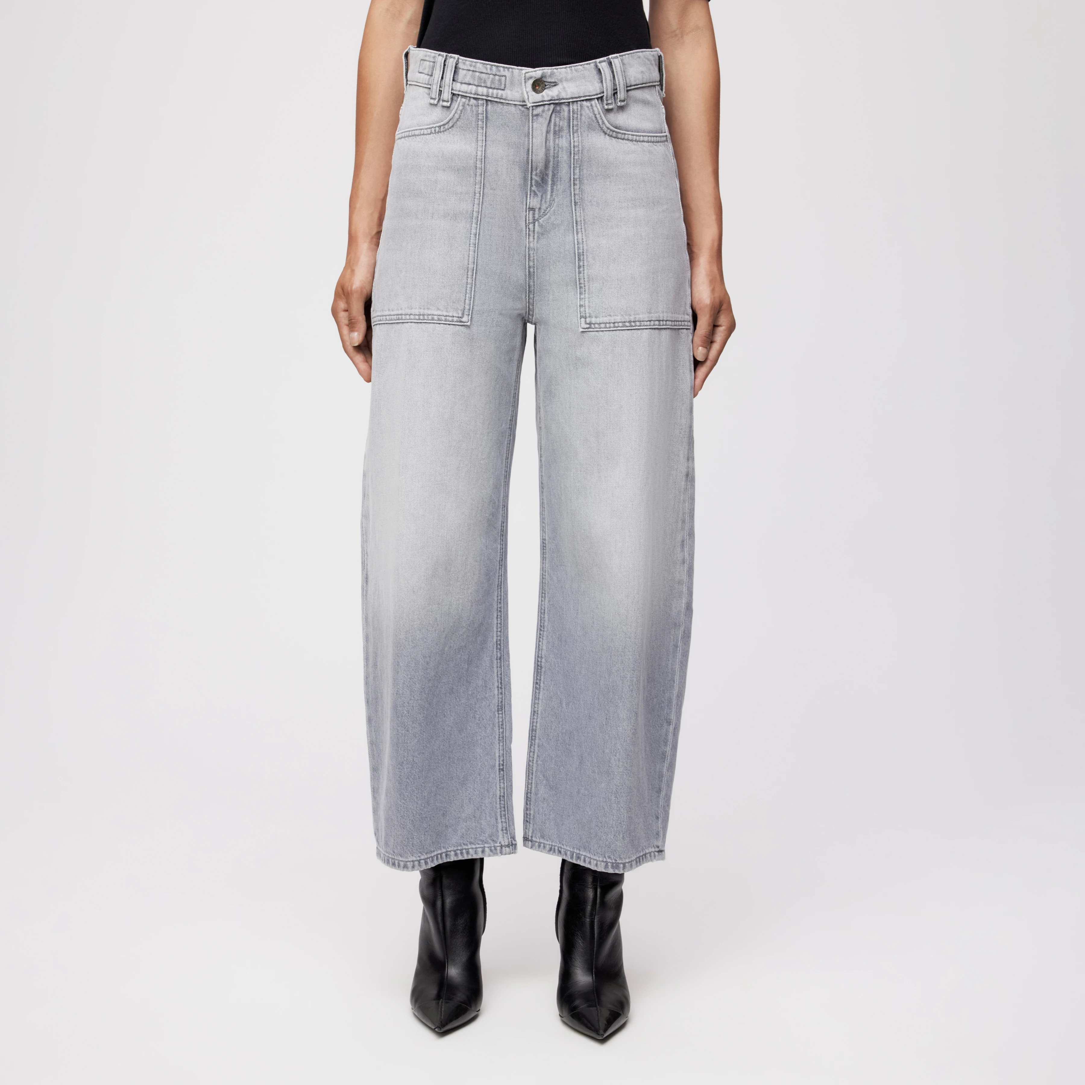 DERIVE - Mid-Waist Jeans in Light-Grey Denim - Damen - grau - Frontansicht