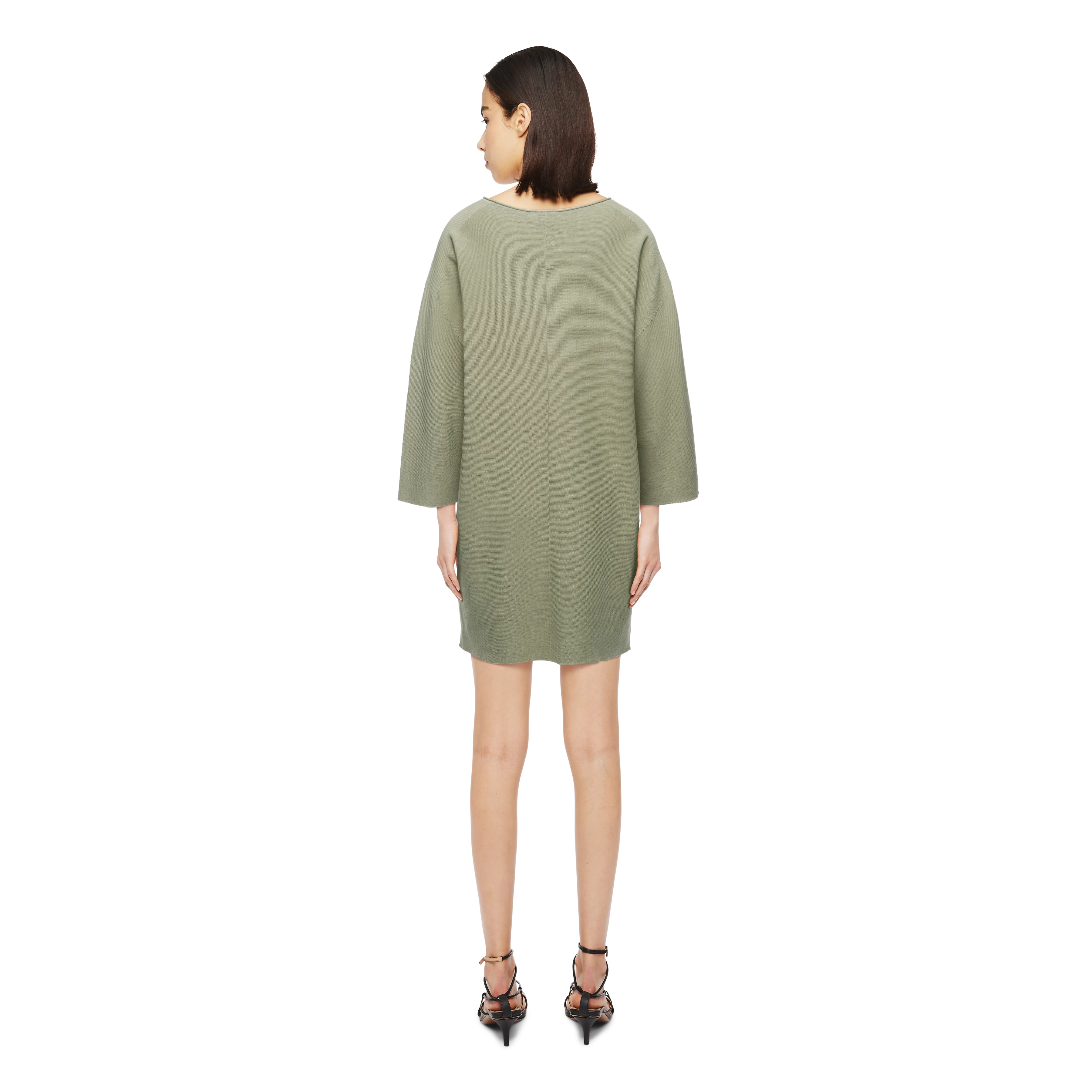 KADYRA_2 - Mini dress with 7/8 length sleeves in cotton crêpe - women - green - Rückansicht