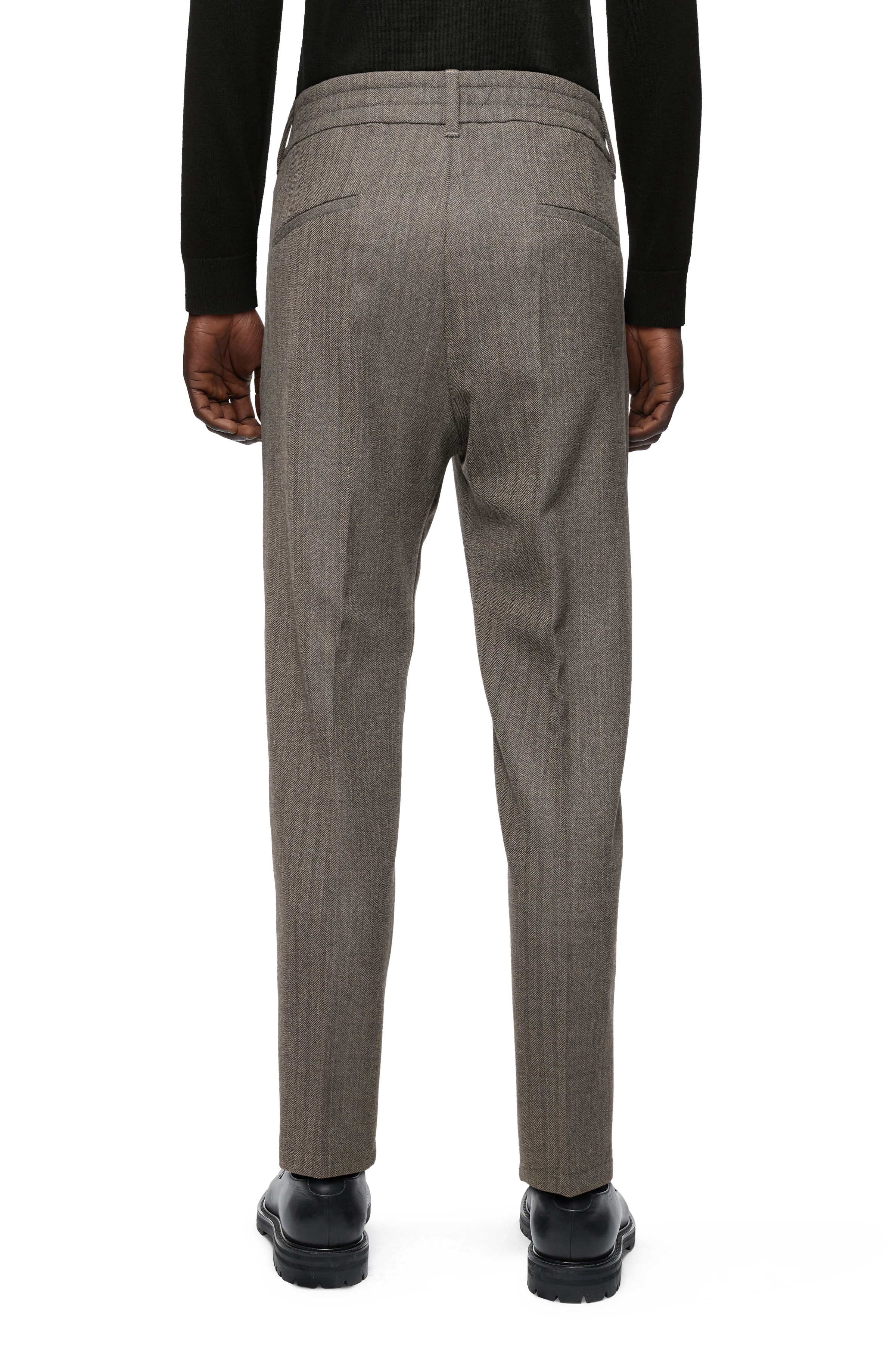 CHASY - Pantalon casual à pinces en flanelle Herringbone - men - marron - Rückansicht