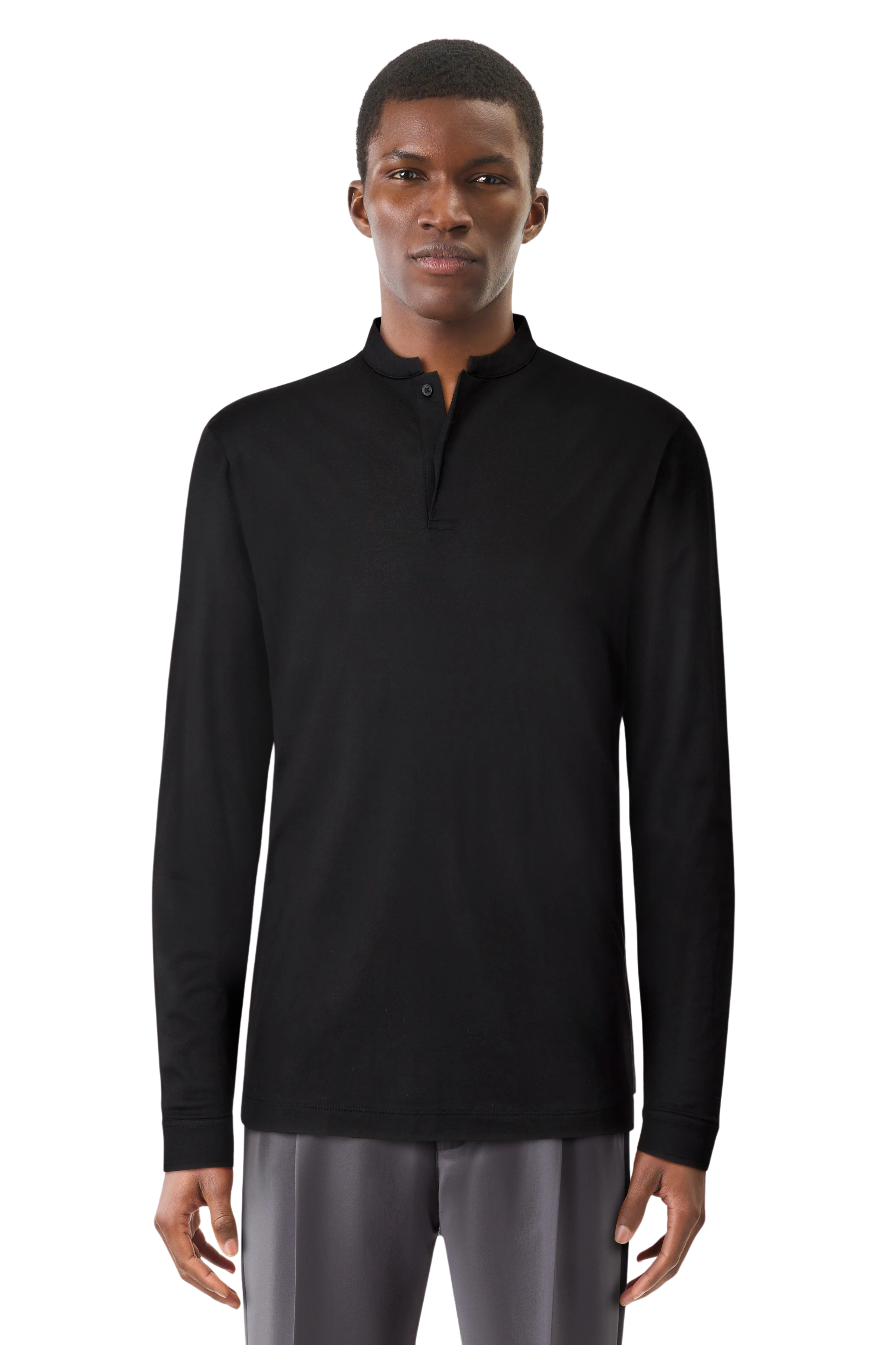 KENO - Longsleeve in piqué - heren - zwart - Frontansicht