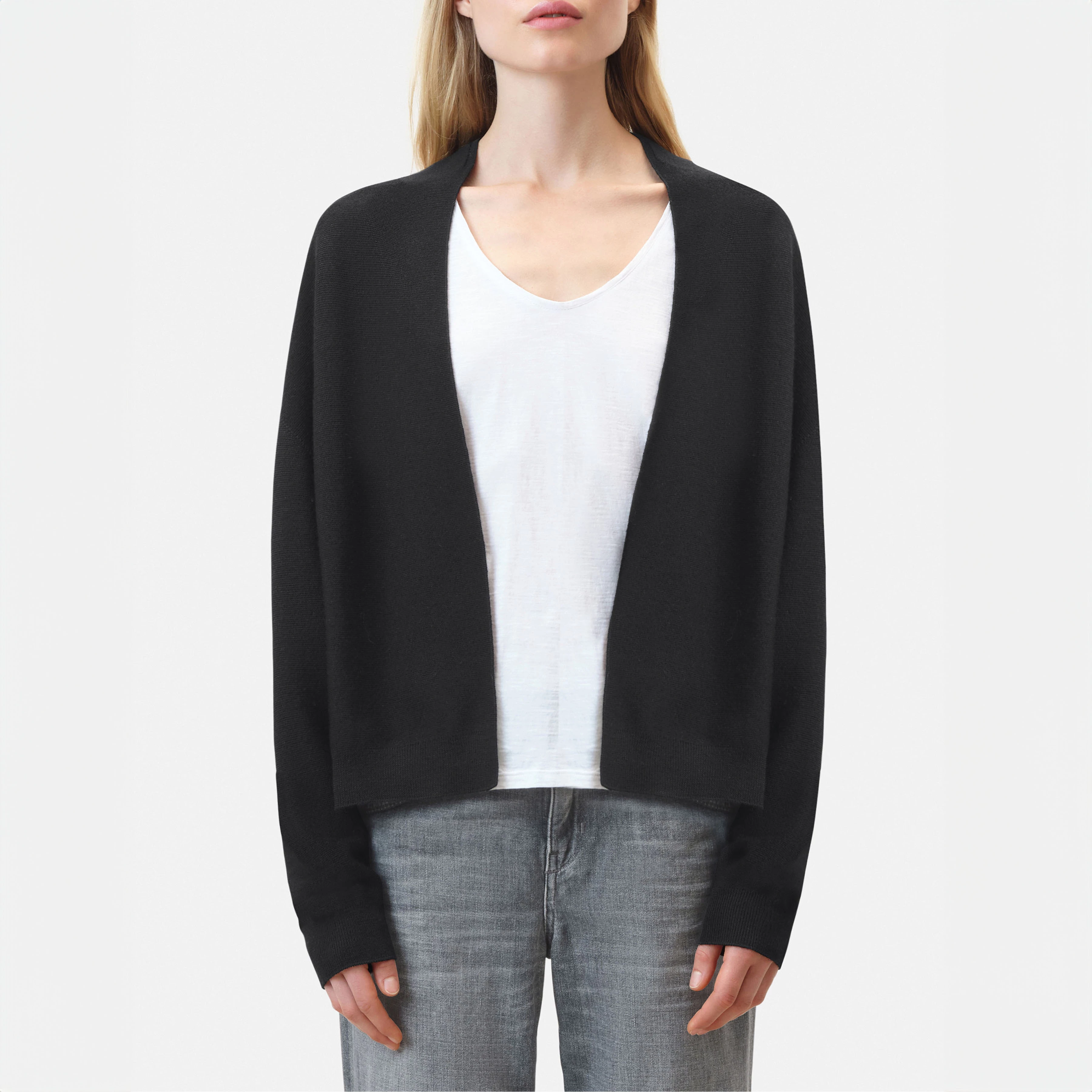 MIRALA - Lässige Strickjacke, in 100% Merinowolle - Damen - schwarz - Frontansicht