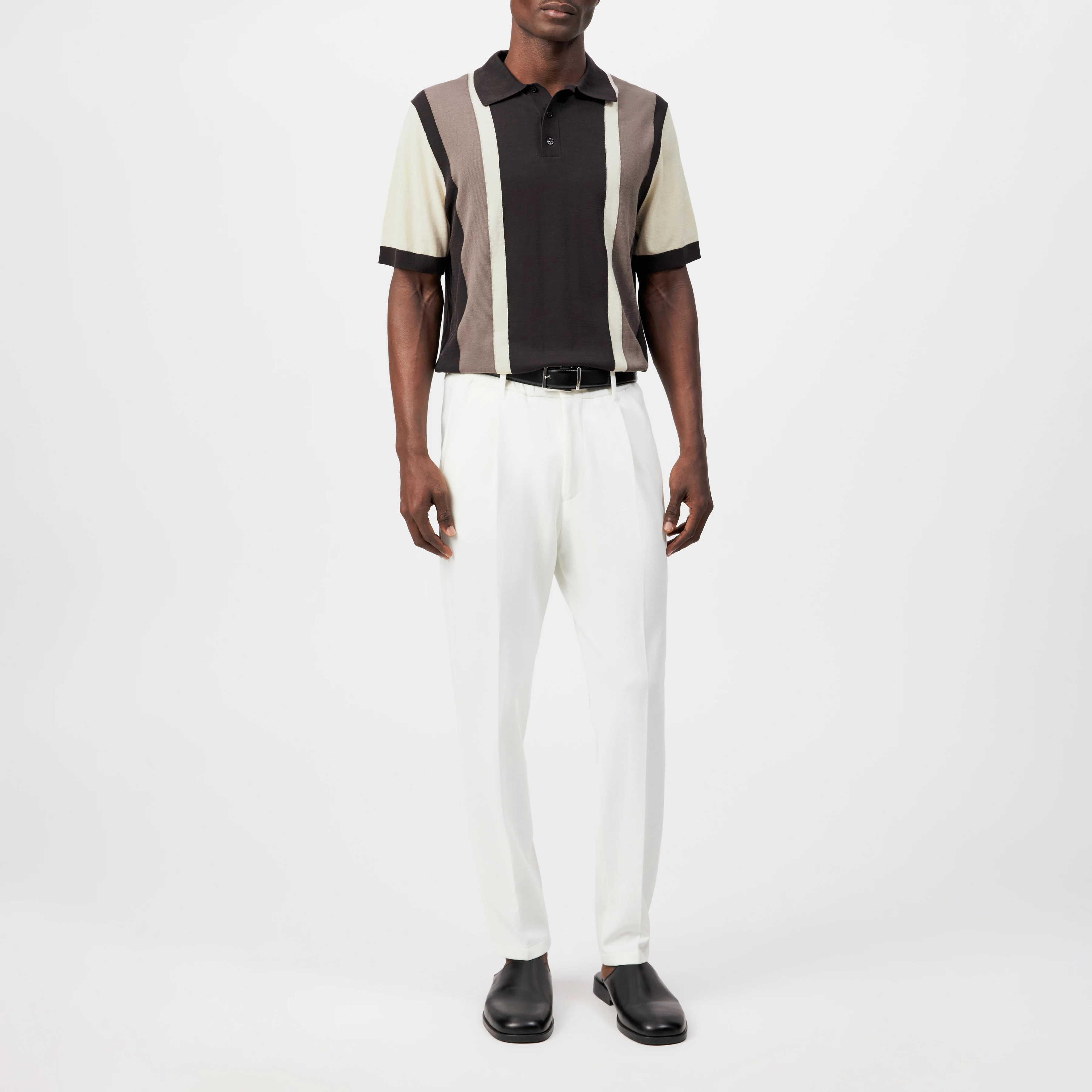 TAMIAN - Pure cotton block stripe polo shirt - men - brown - Ganzkörper-Frontansicht