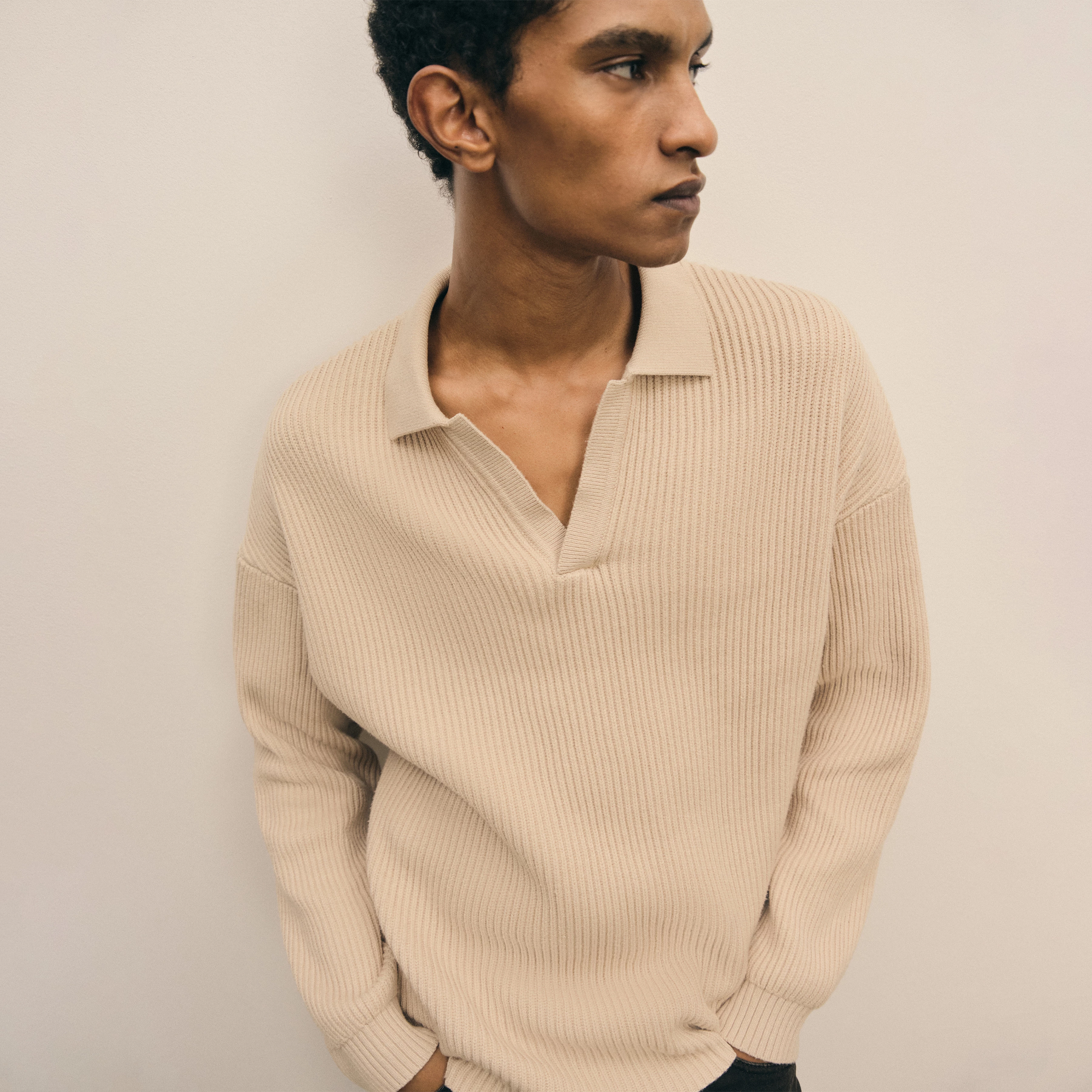 RUSTINO - Strickpullover mit Polokragen in Baumwoll-Mix - Herren - beige