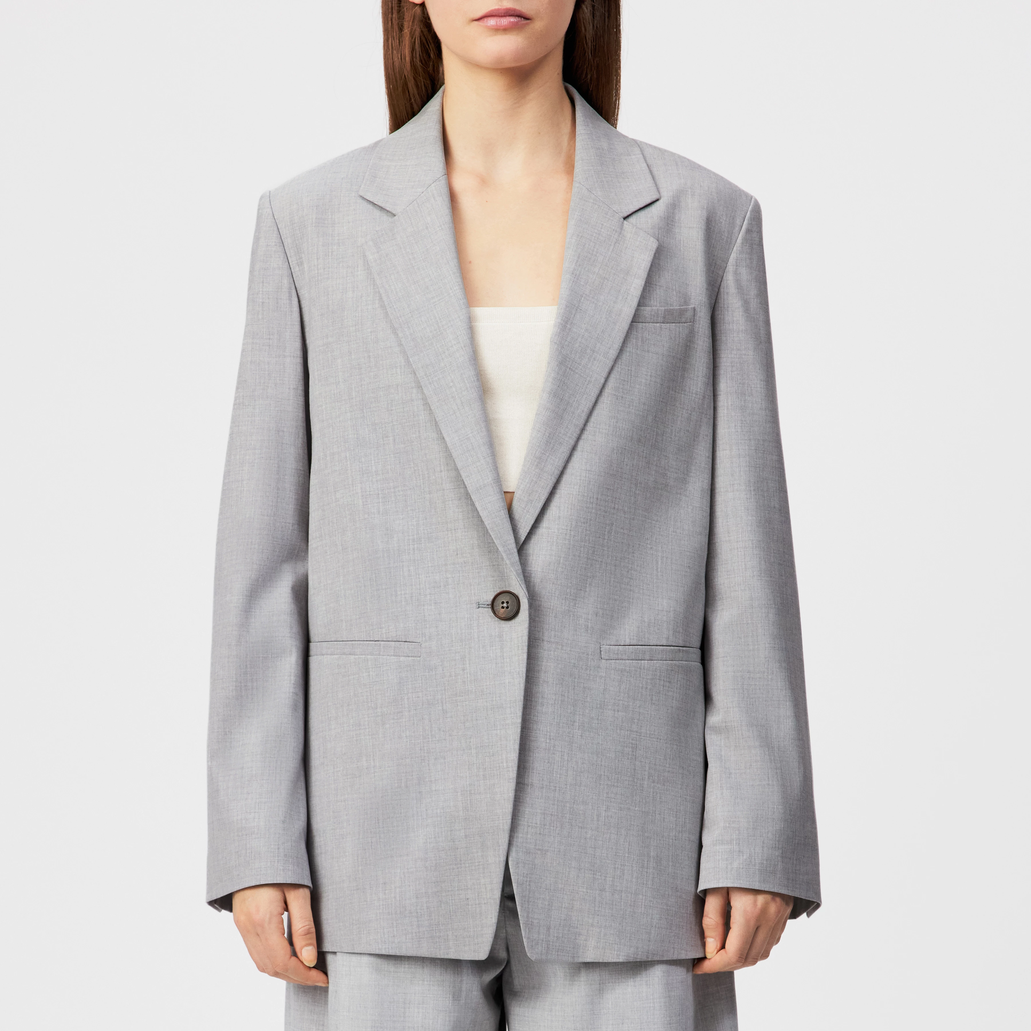 MOWTIE - Casual single-breasted blazer with mélange yarn - women - grey - Frontansicht