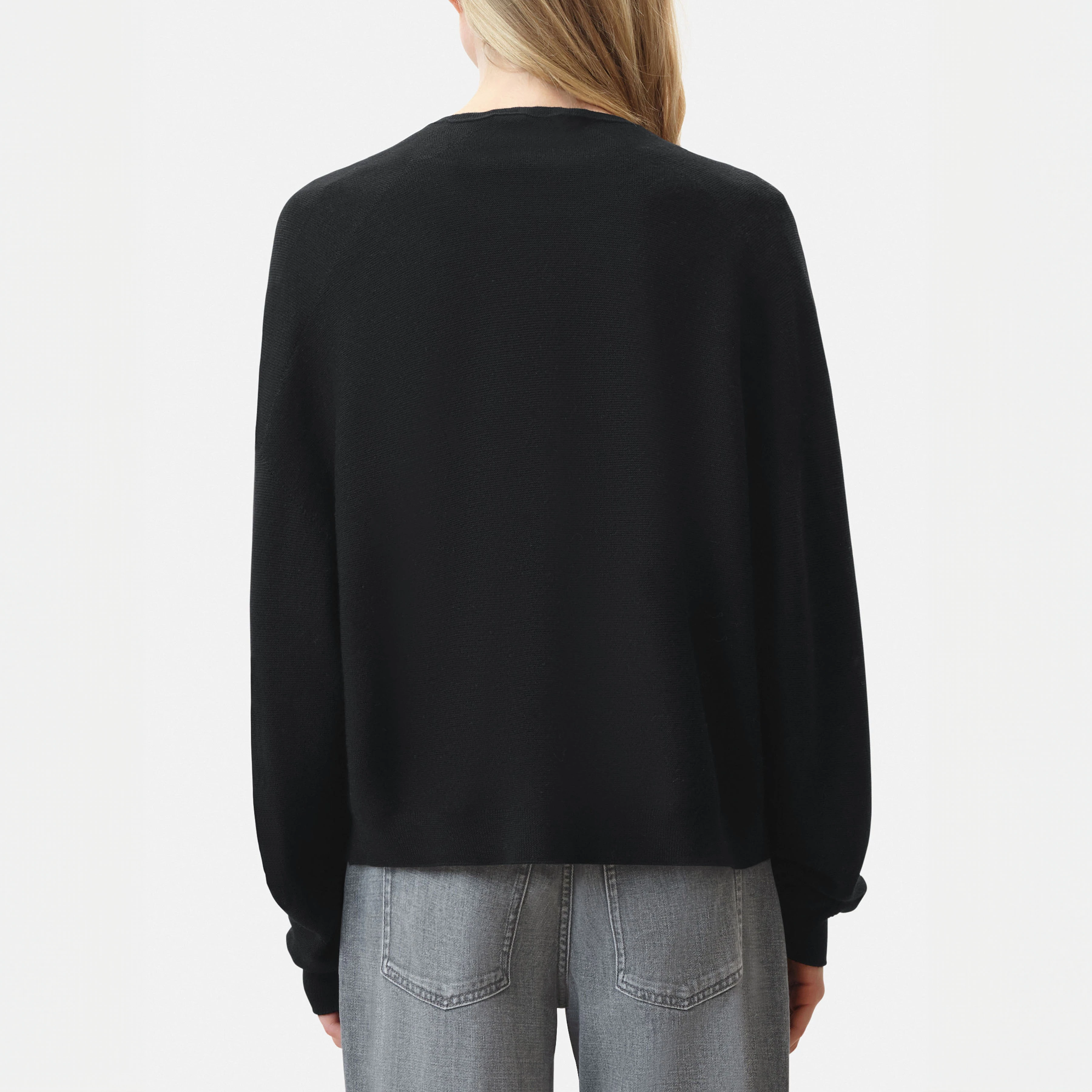 MIRALA - Lässige Strickjacke, in 100% Merinowolle - Damen - schwarz - Rückansicht