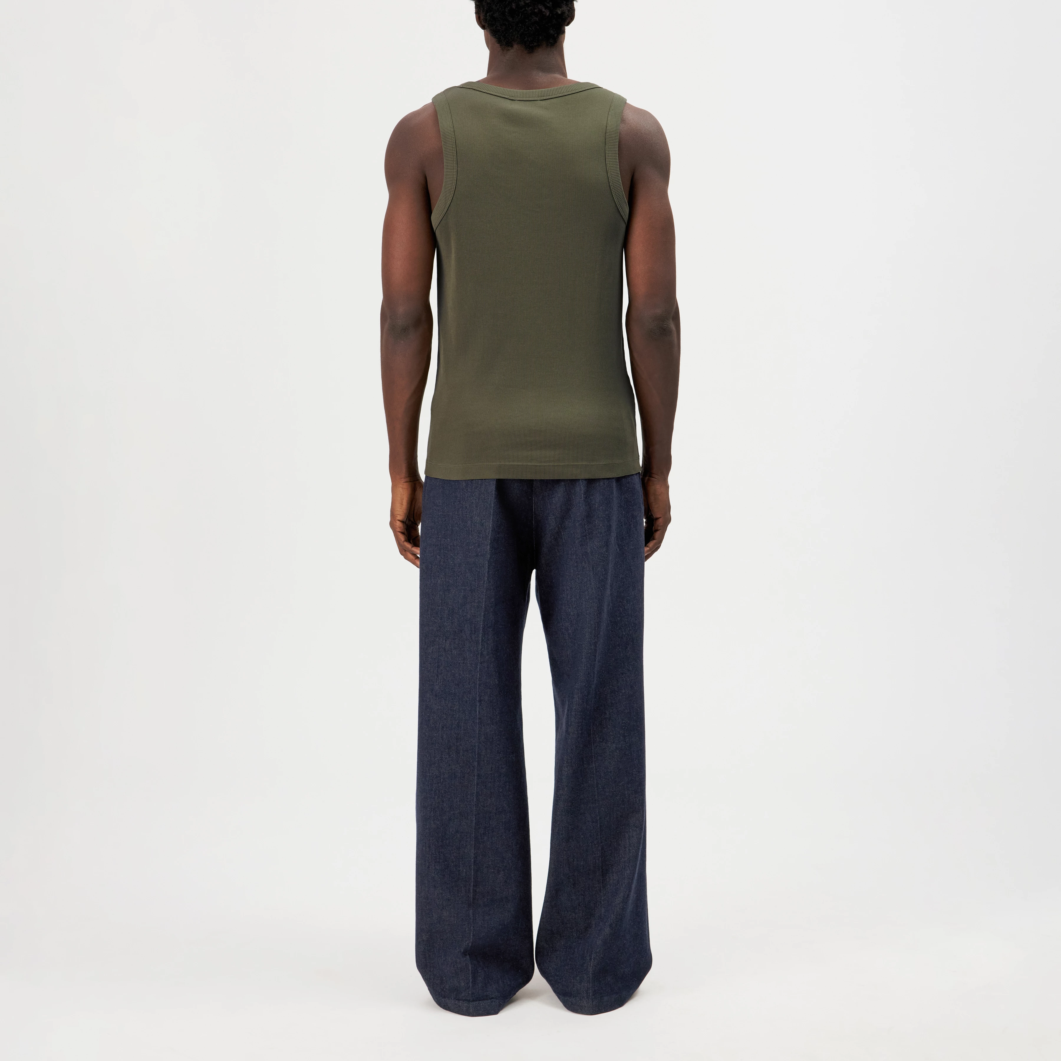 NATHAN - Body-fitted ribbed cotton tank top - men - green - Rückansicht