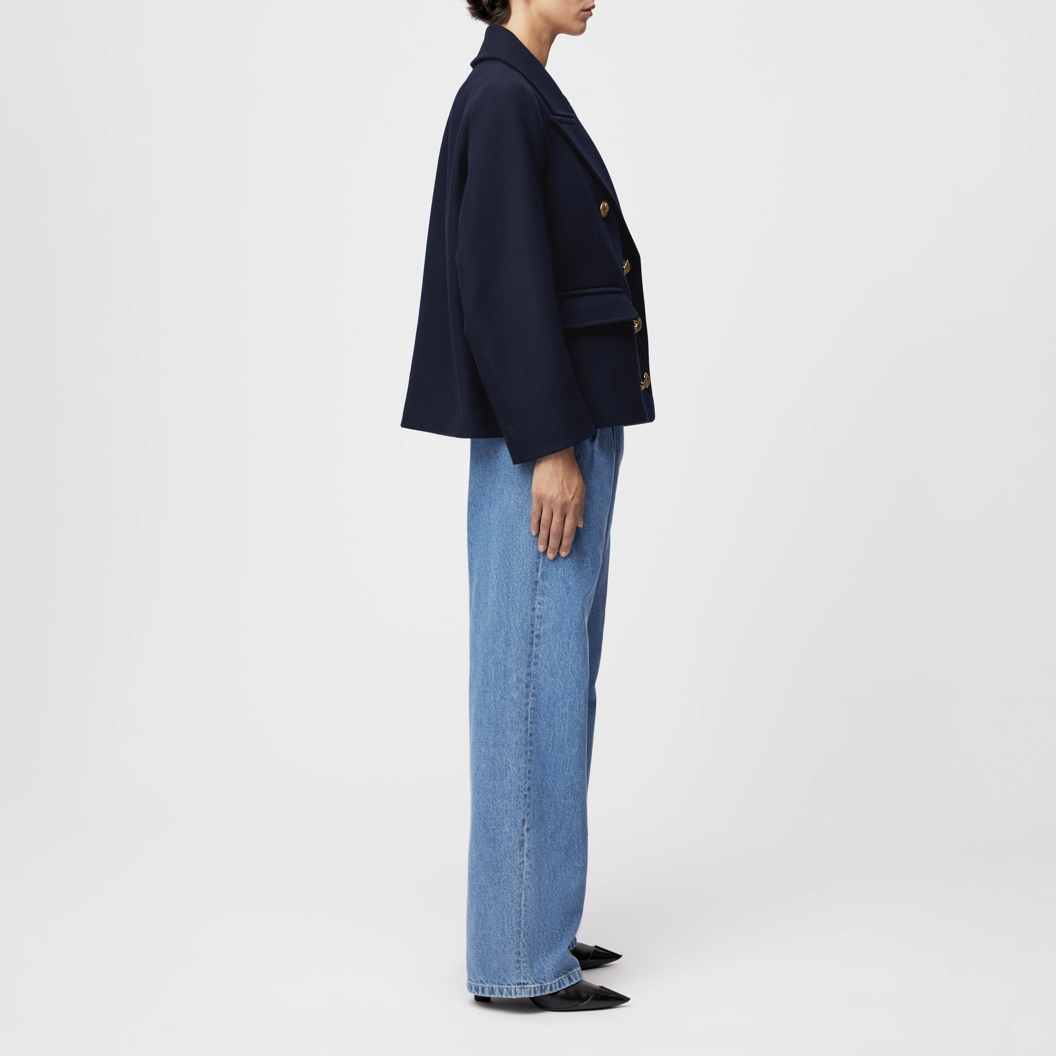 ORDBURGH_2 - Lässige Cabanjacke in winterlichem Woll-Mix - Damen - blau - Seitenansicht