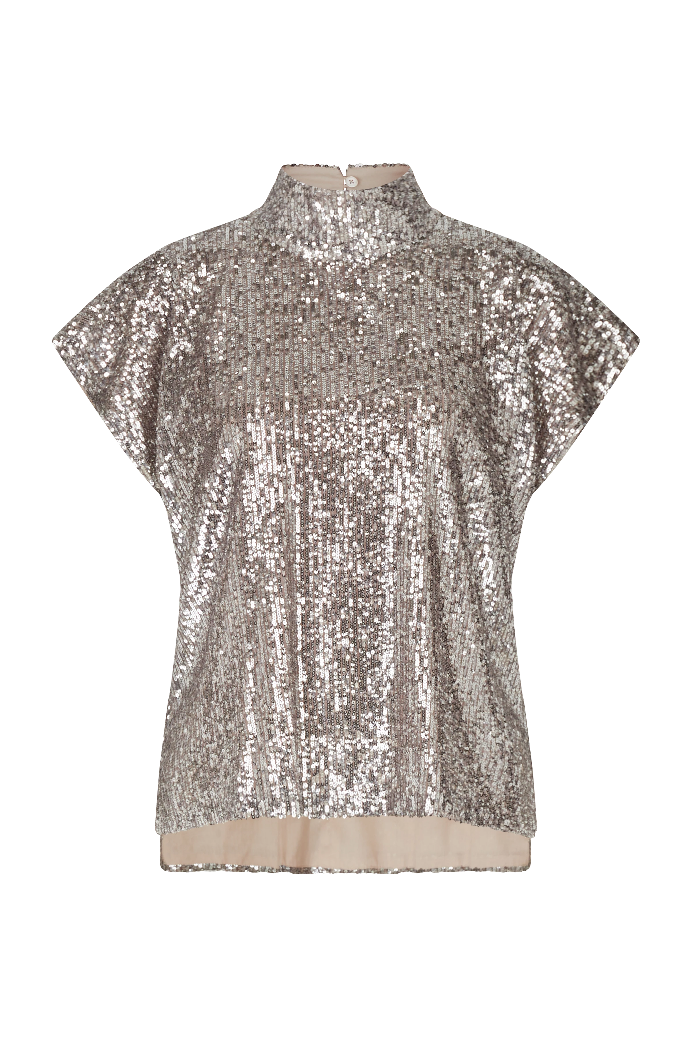 ALARIA_1 - Shirt-Bluse mit Stehkragen in bedruckter Paillette - Damen - grau - Freisteller Frontansicht