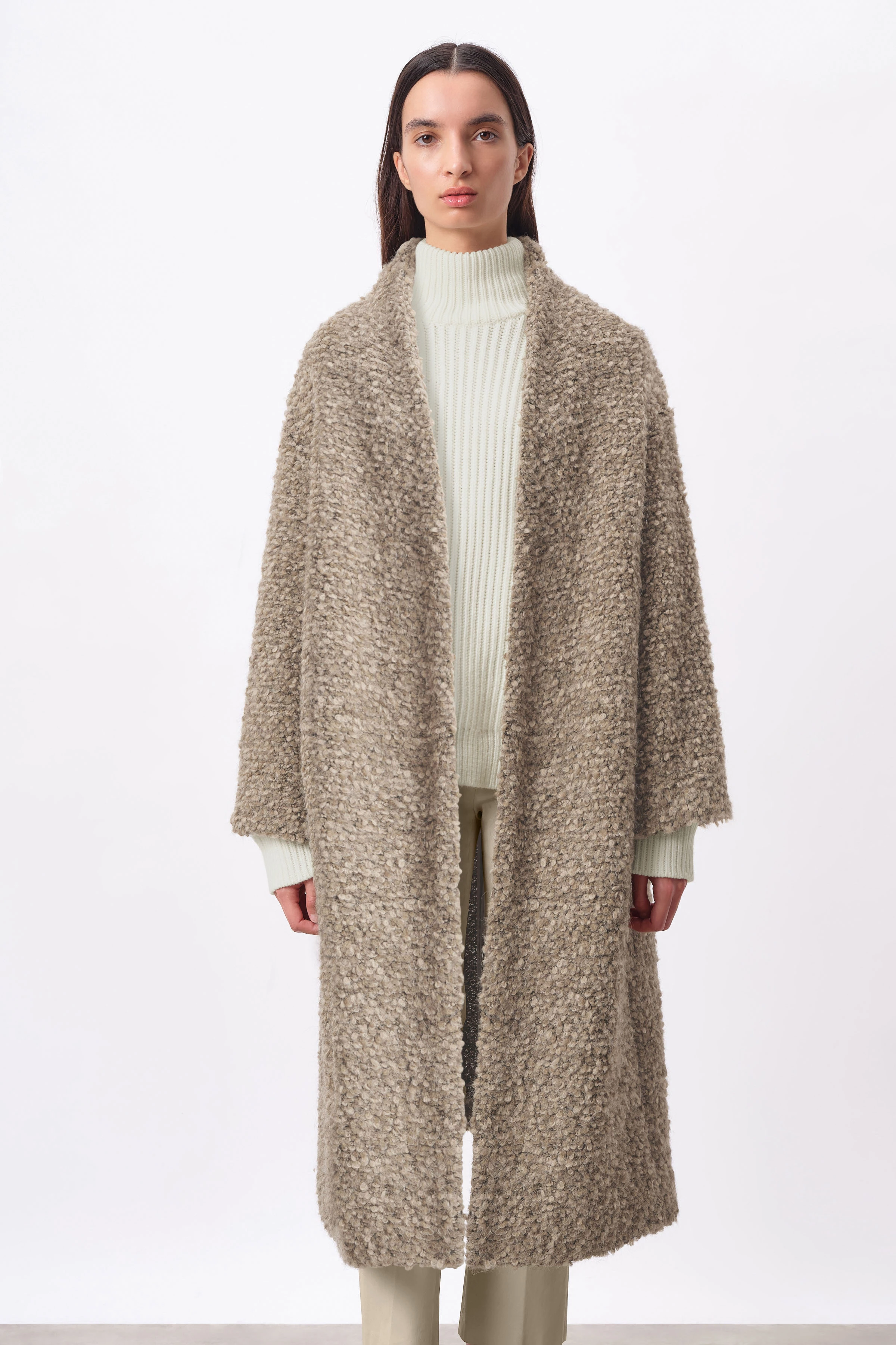 BAUPREY_1 - Lässiger Hüllenmantel in Two-Tone Bouclé - Damen - braun - Frontansicht