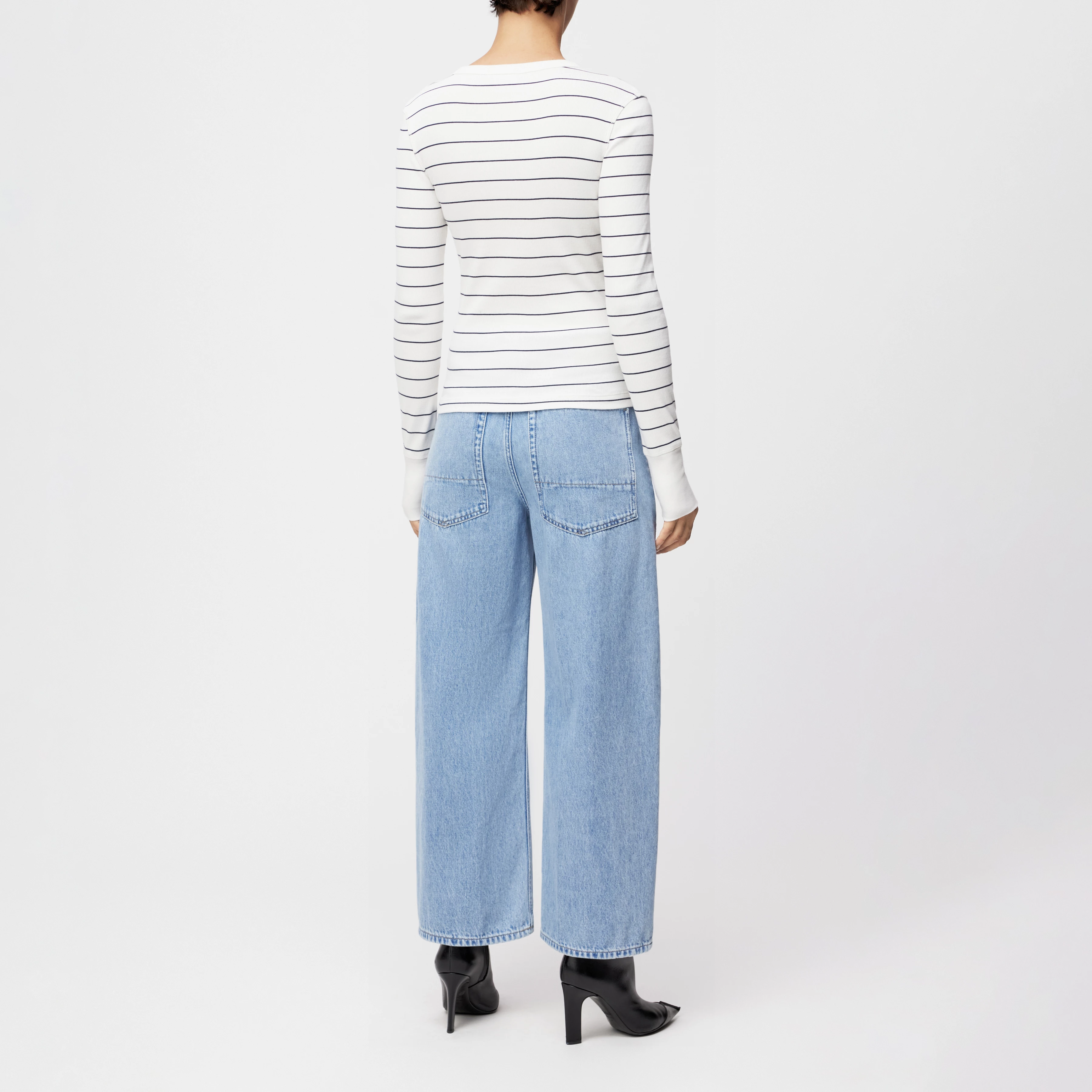 NURIT - Schmales Longsleeve in Baumwoll-Rippe - Damen - off white - Rückansicht