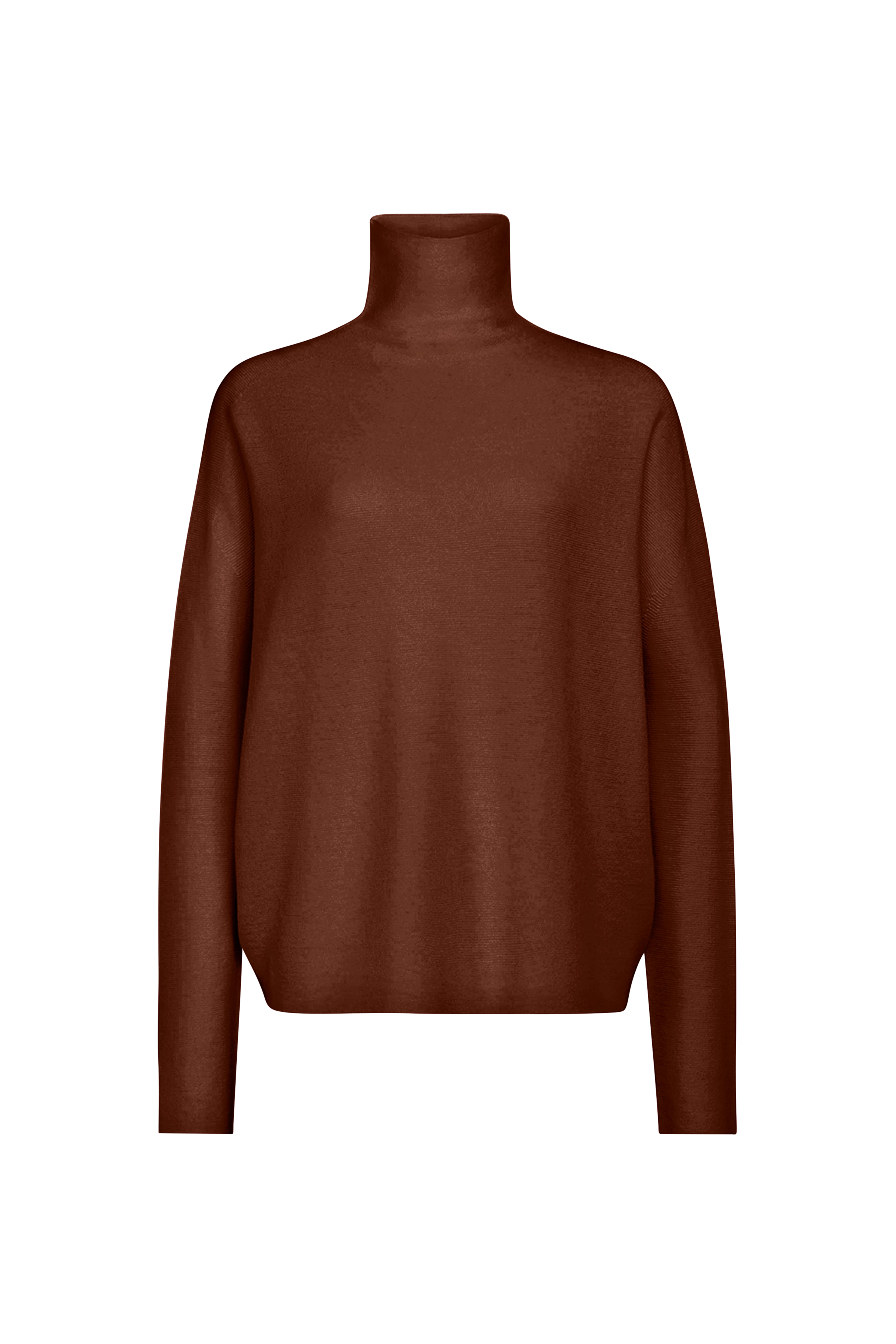 LIORA - Egg-shape turtleneck jumper in 100% merino wool - women - brown - Freisteller Frontansicht