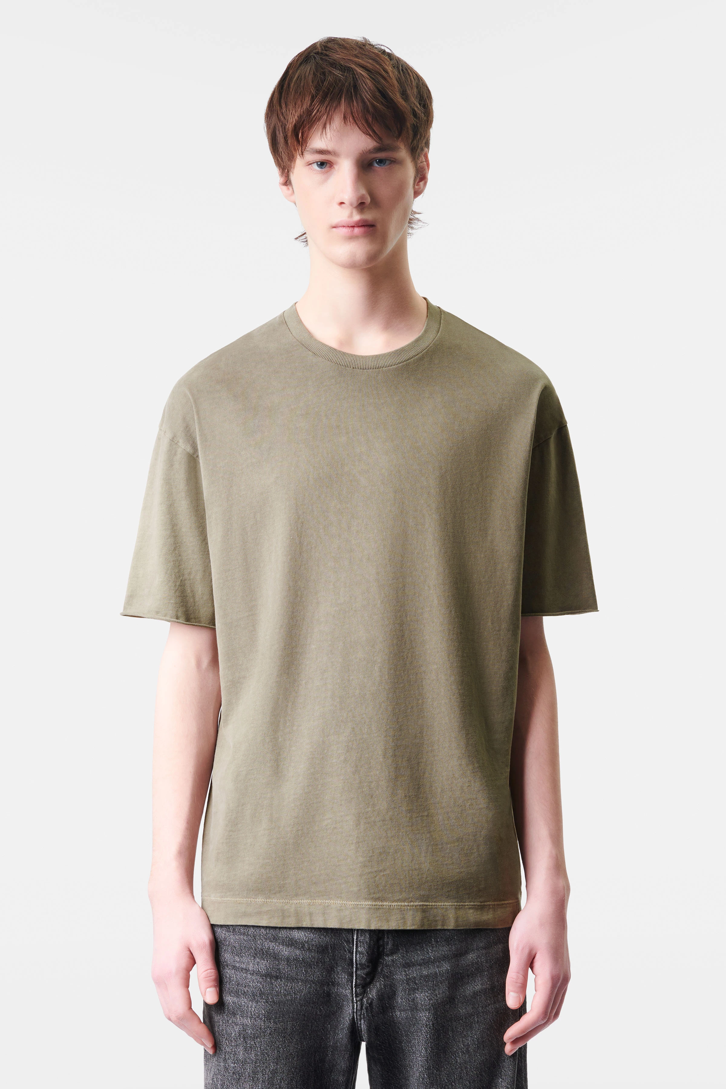 EROS - t-shirt with rolled edge in a washed look - men - green - Frontansicht