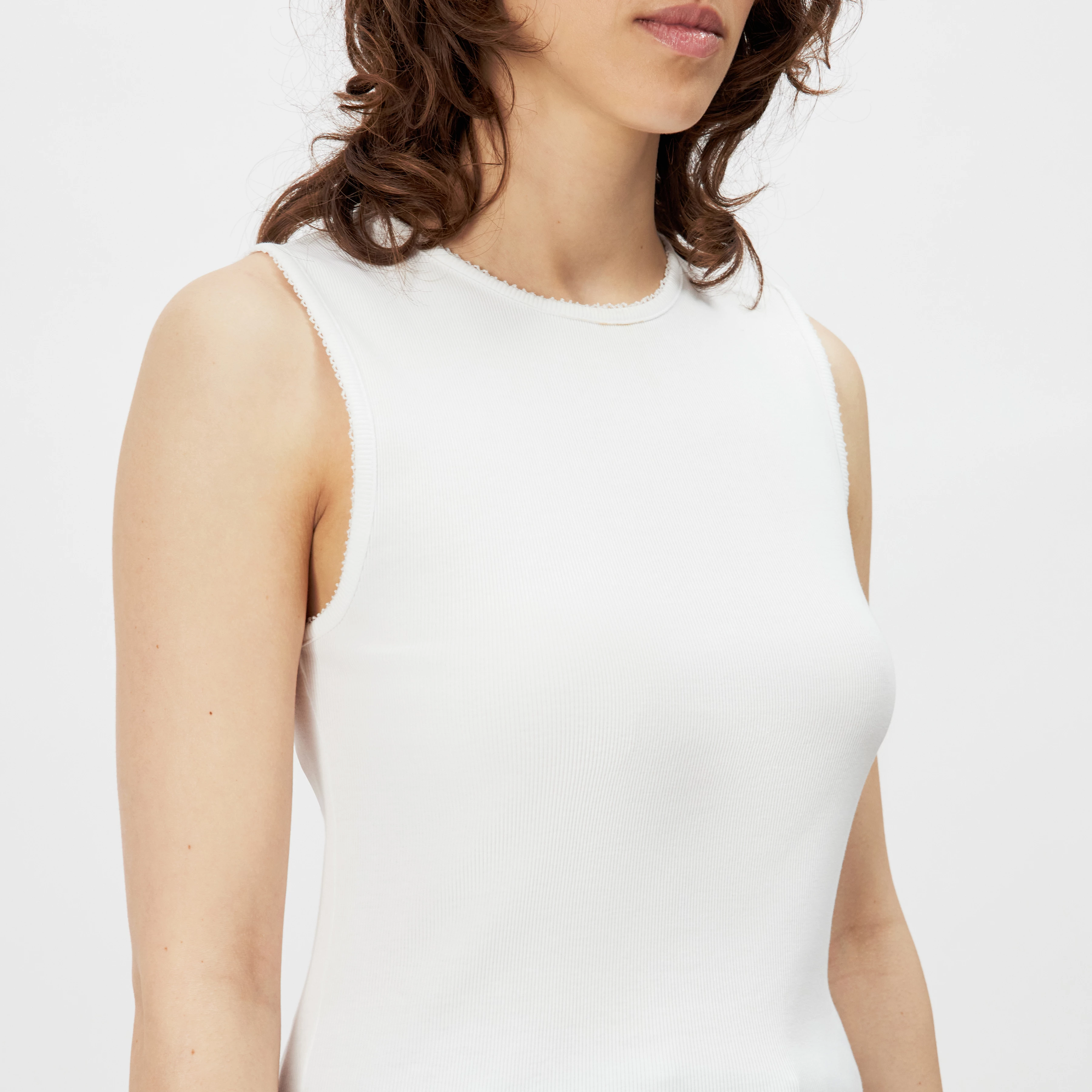 FARIDA - Slim fit top, pure cotton with embroidery details - women - white - Detailansicht am Model