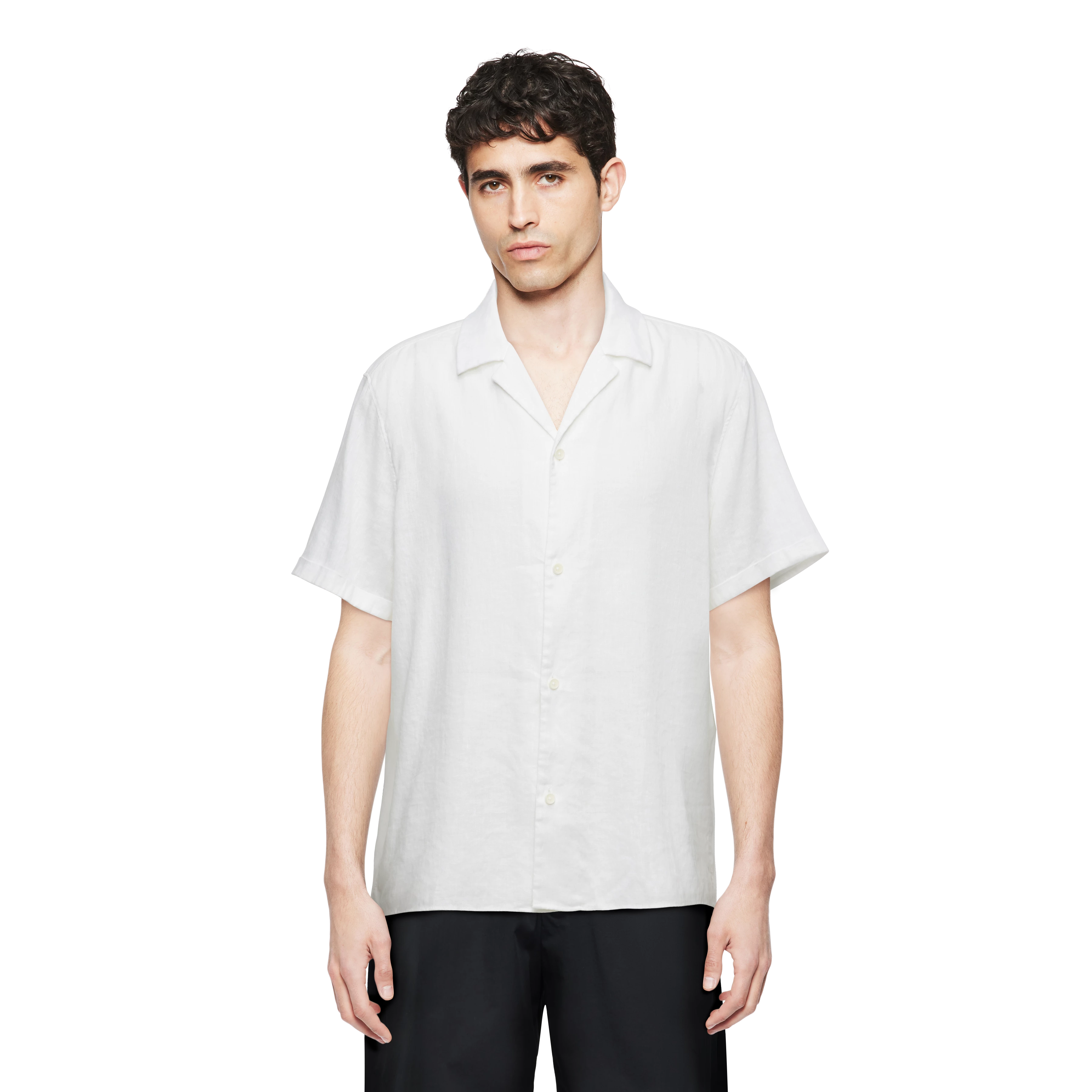 BIJAN_2 - Casual overhemd met korte mouwen in linnen-katoenmix - heren - wit - Frontansicht