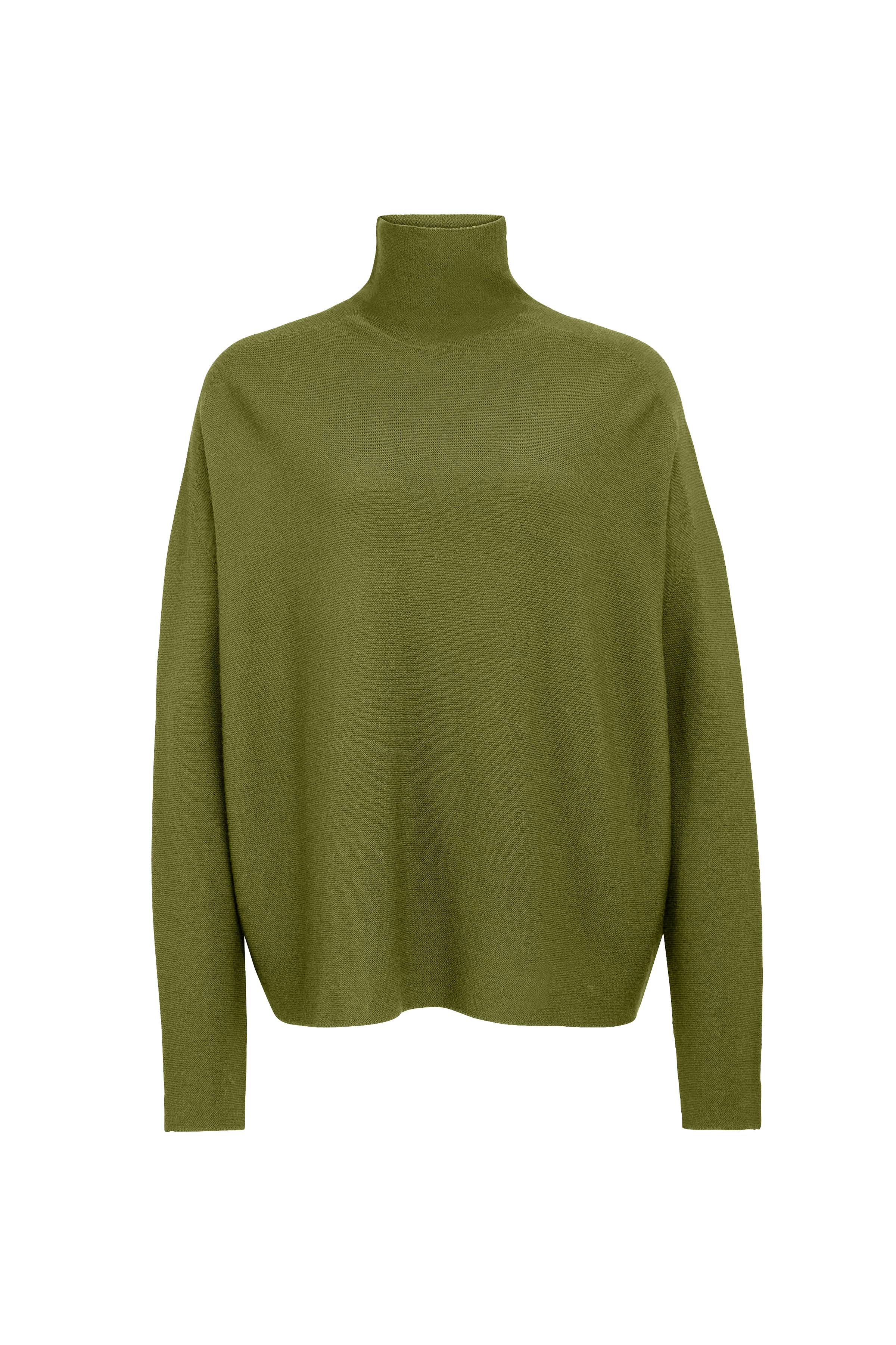 LIORA - Egg-Shape Rollkragenpullover in 100% Merinowolle - Damen - grün - Freisteller Frontansicht