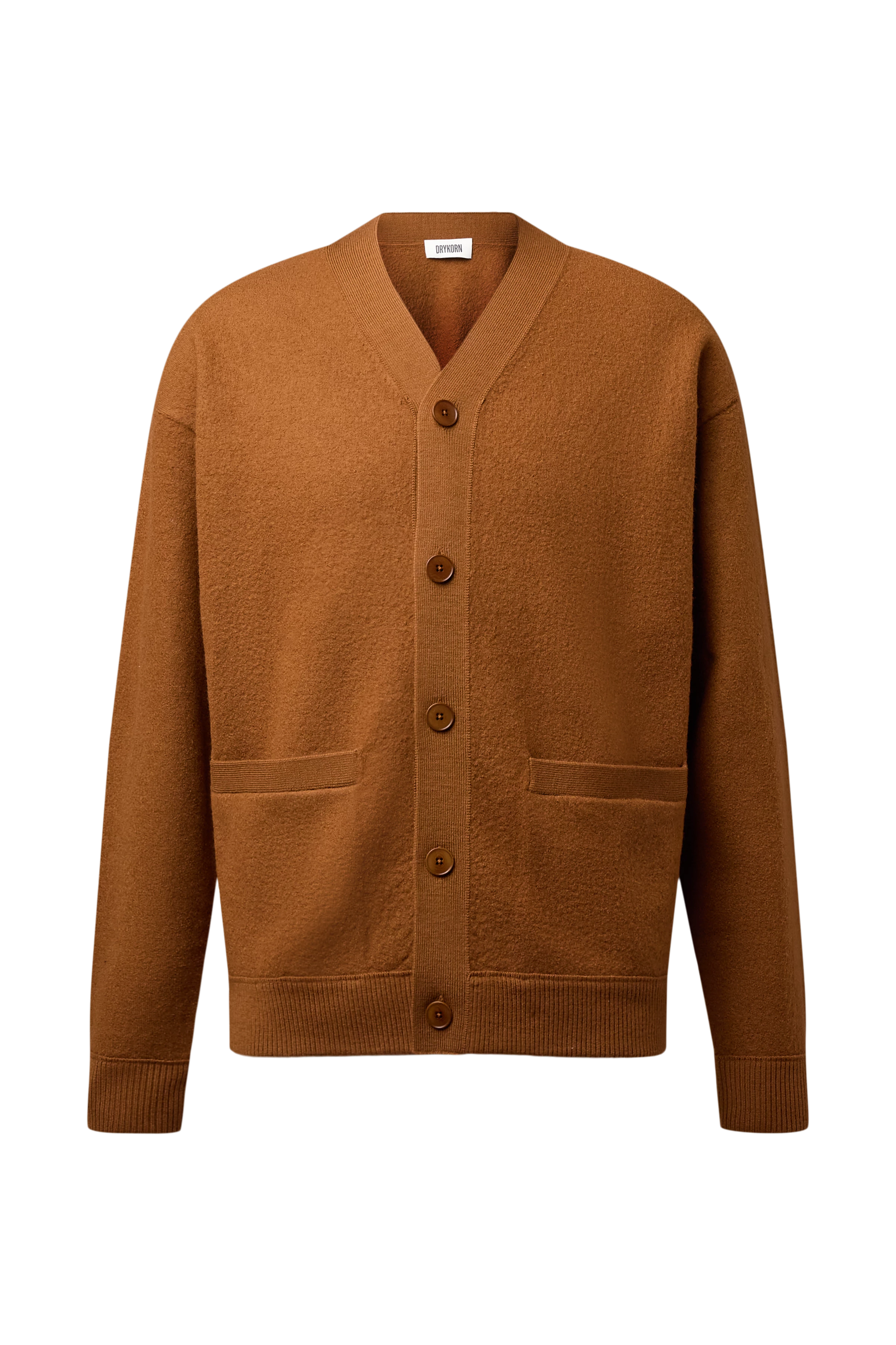 THEELO - Pure wool V-neck cardigan - men - brown - Freisteller Frontansicht