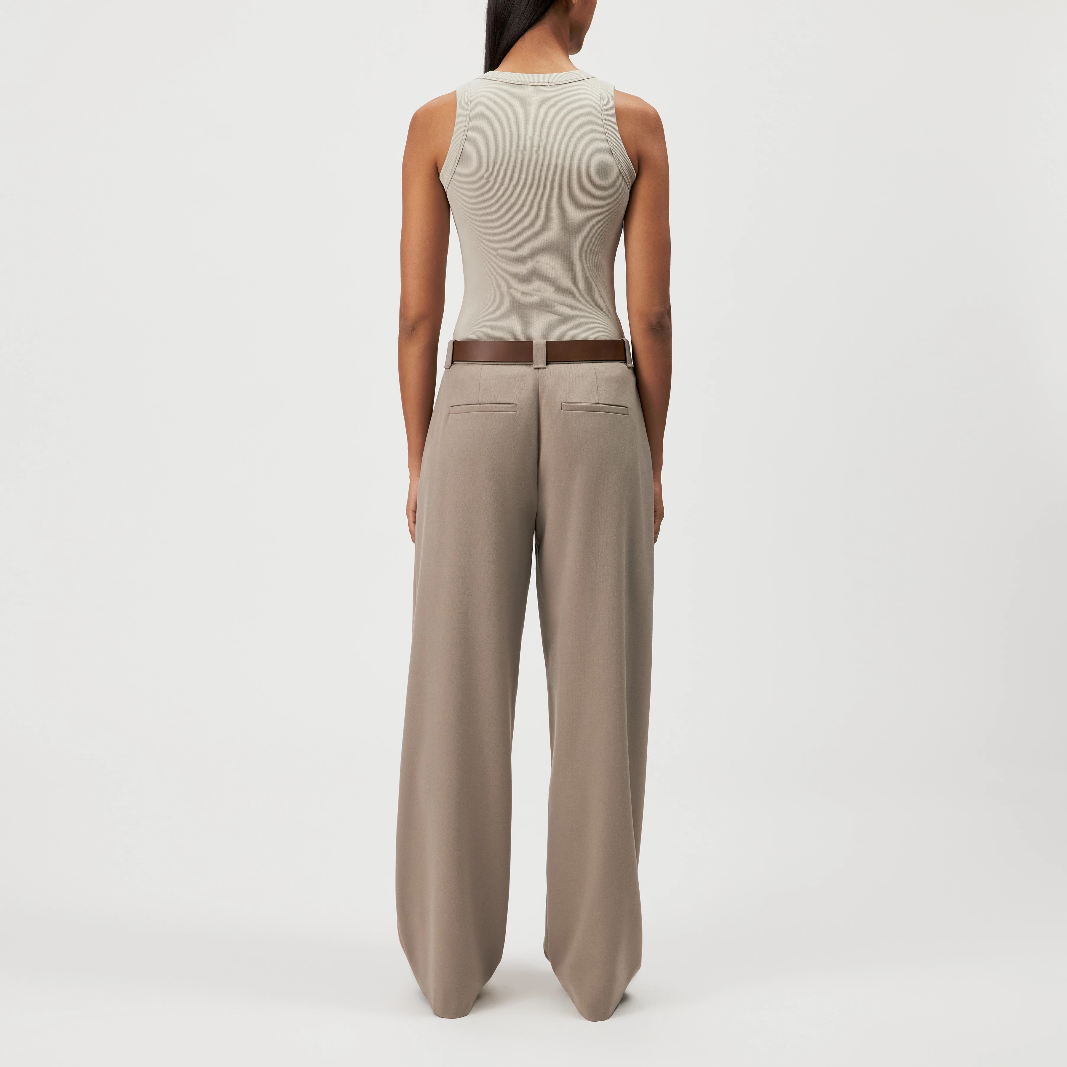 OLINA - Cotton ribbed crew neck tank top - women - beige - Rückansicht