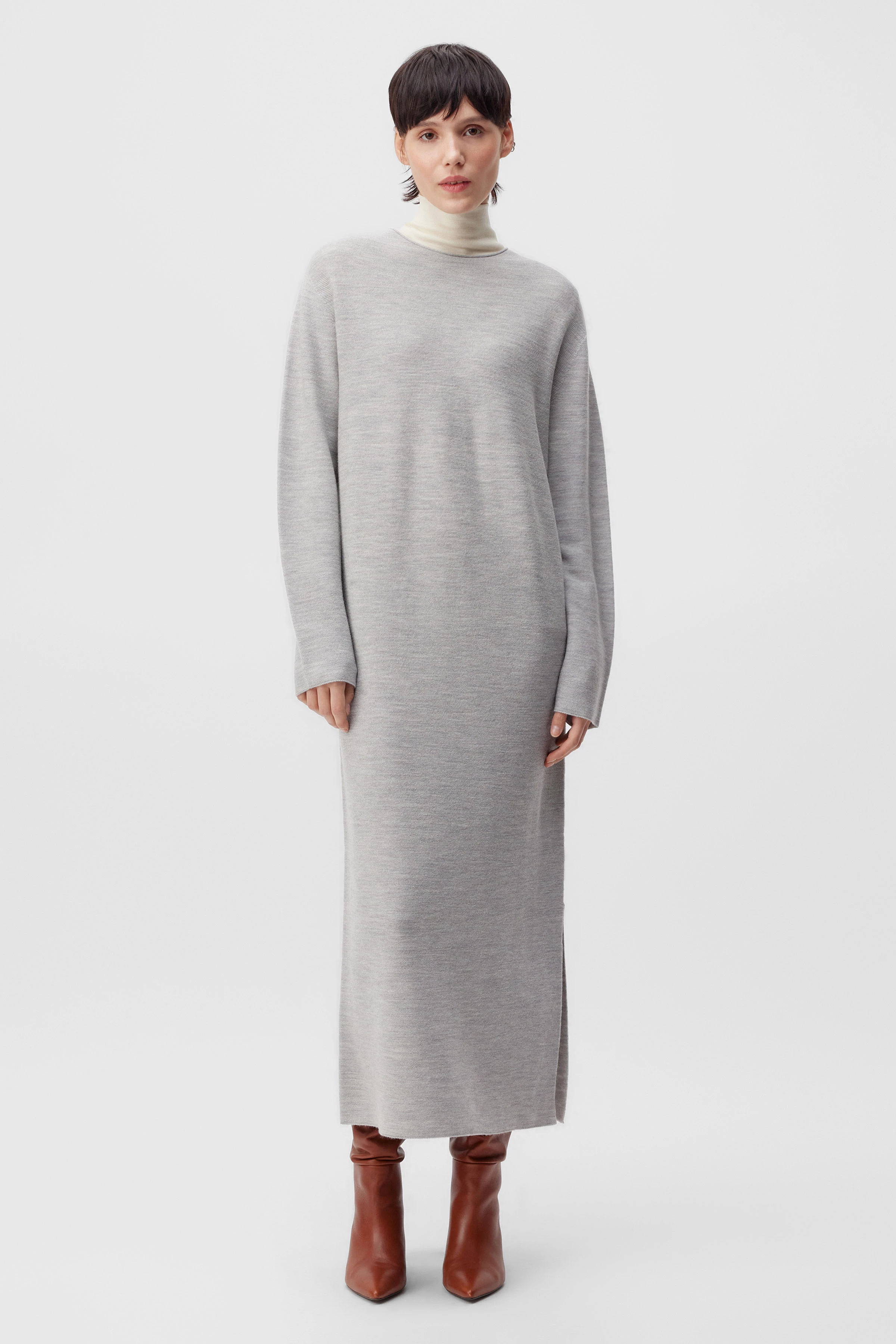 KAJA - Strickkleid in Merinowolle - Damen - grau - Ganzkörper-Frontansicht