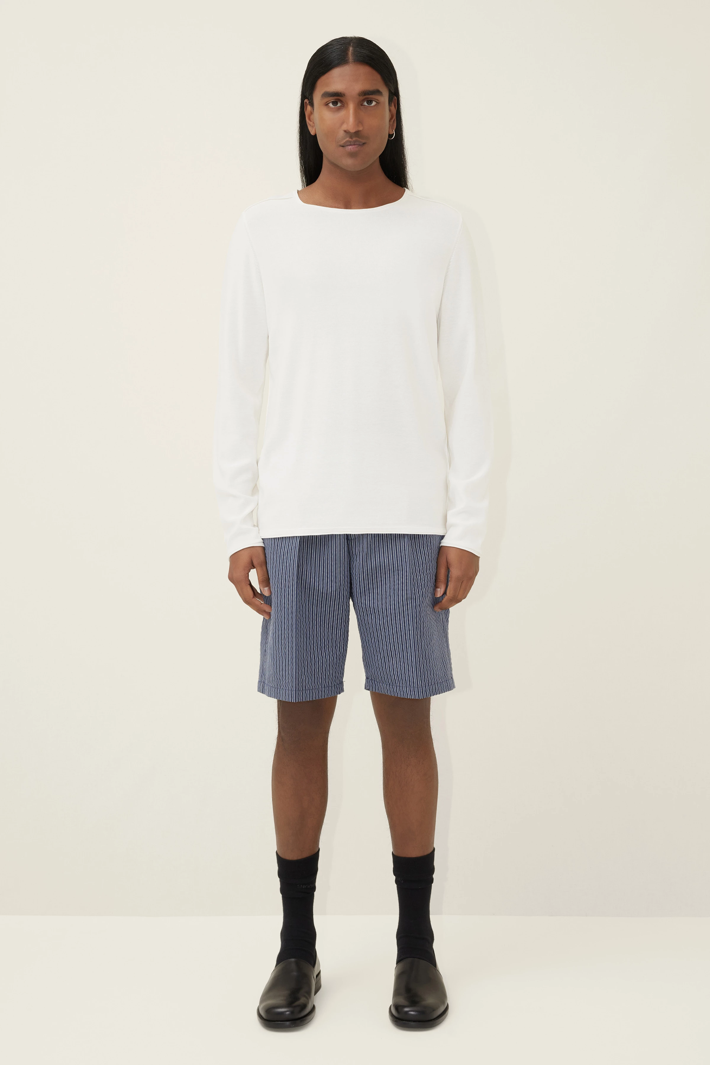 RIK - Pull à bords roulés en pur coton - men - blanc cassé - Ganzkörper-Frontansicht