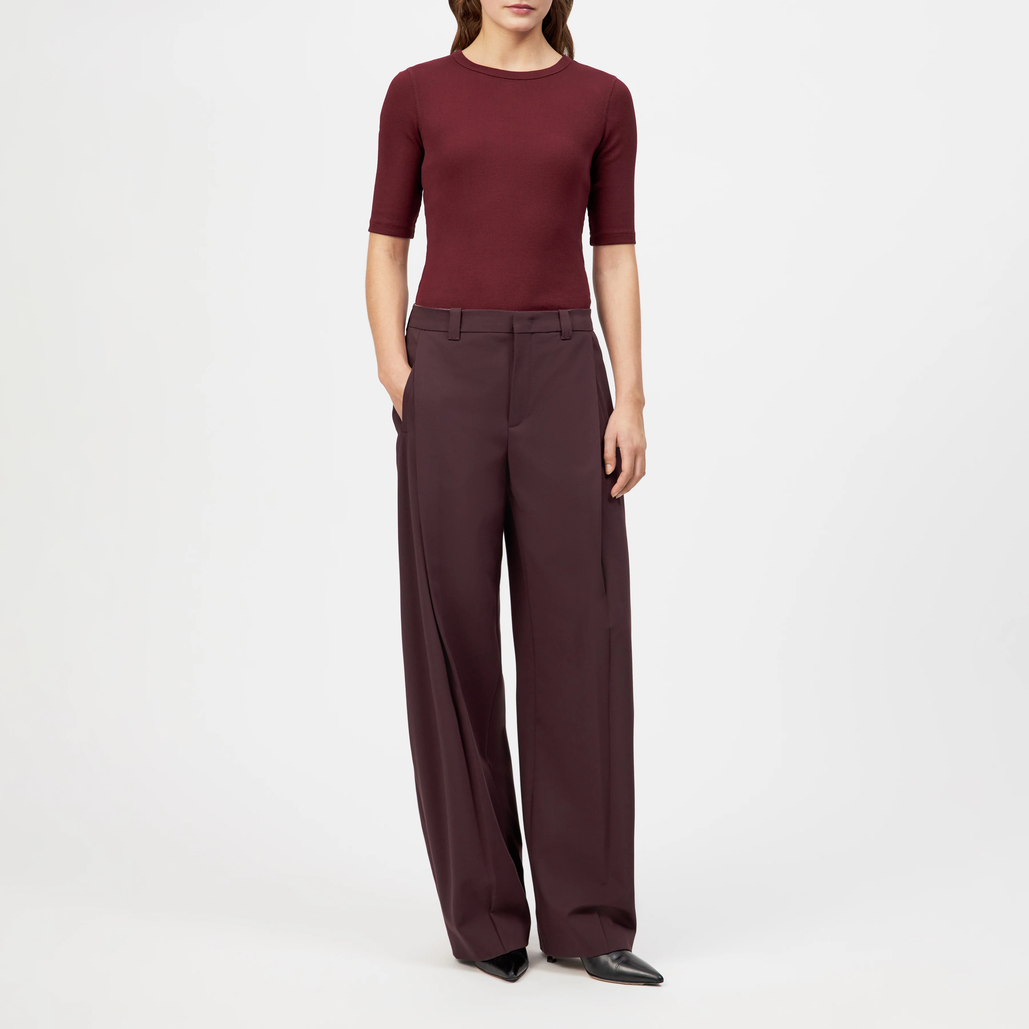 UNPACK - Hose in Viskose-Woll-Mix - Damen - rot - Ganzkörper-Frontansicht