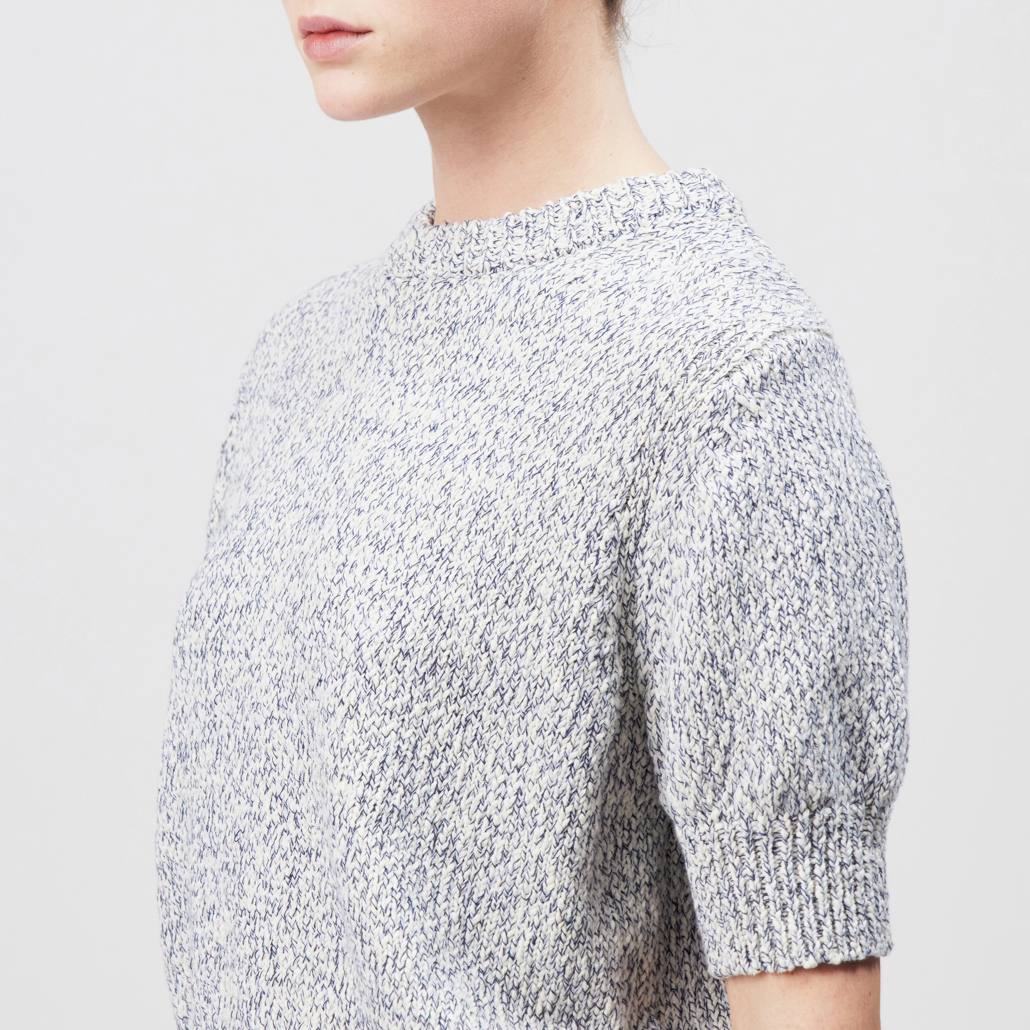 SANIDY - Knit T-shirt in soft mouliné yarn - women - blue - Detailansicht am Model