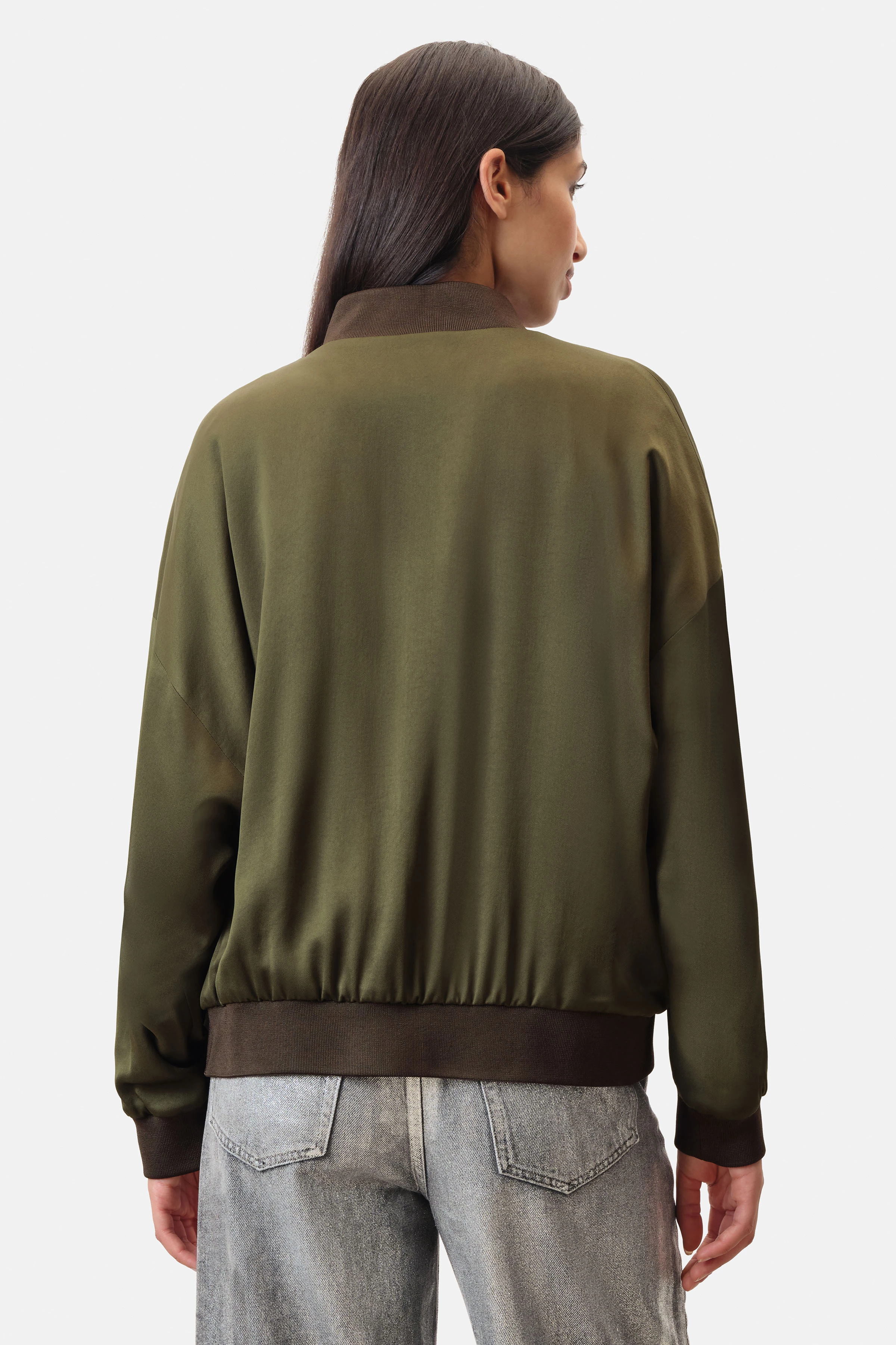 JANWYN - college jas in satijn - dames - bruin - Rückansicht