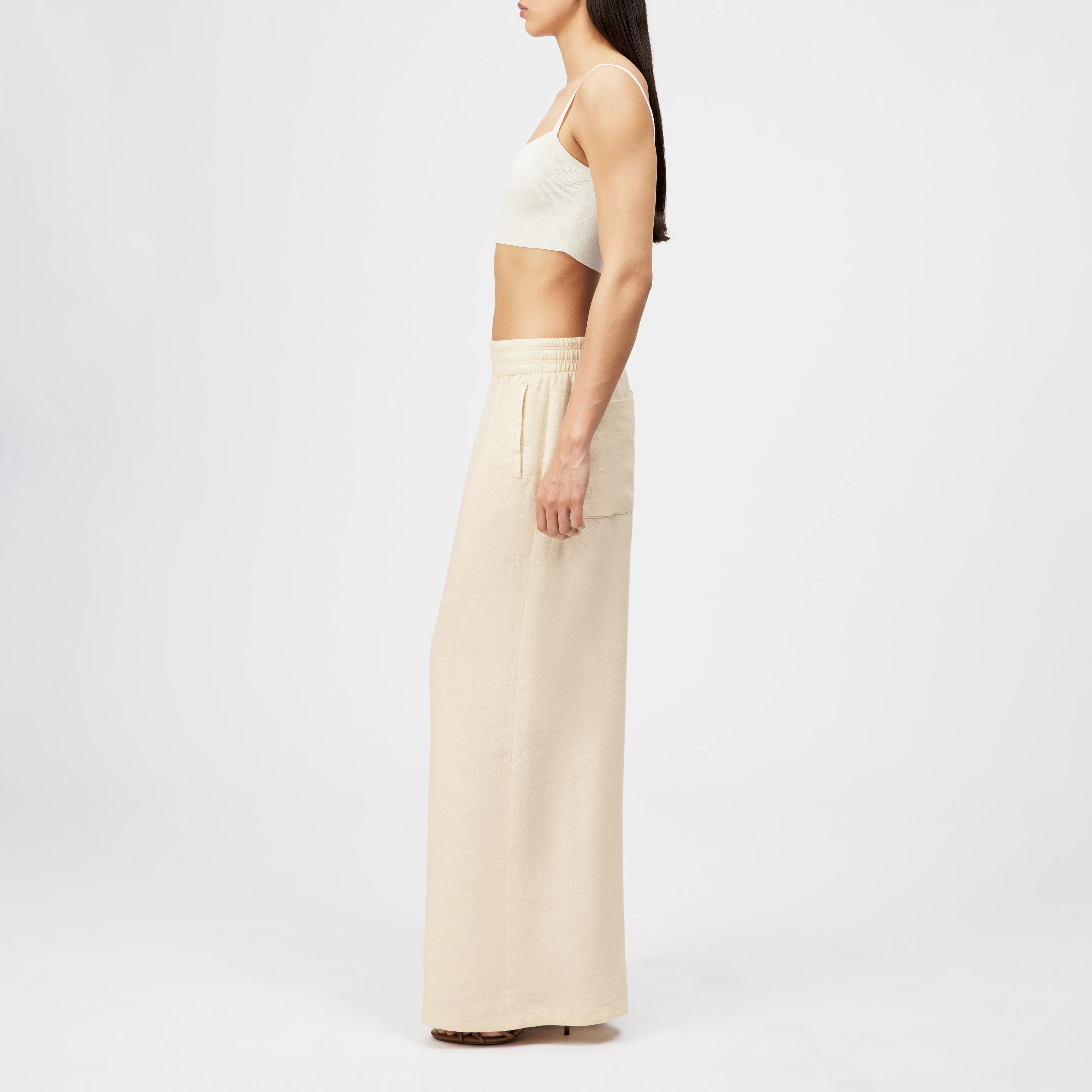 CEILING - Wide trousers in linen-viscose mix - women - off white - Seitenansicht