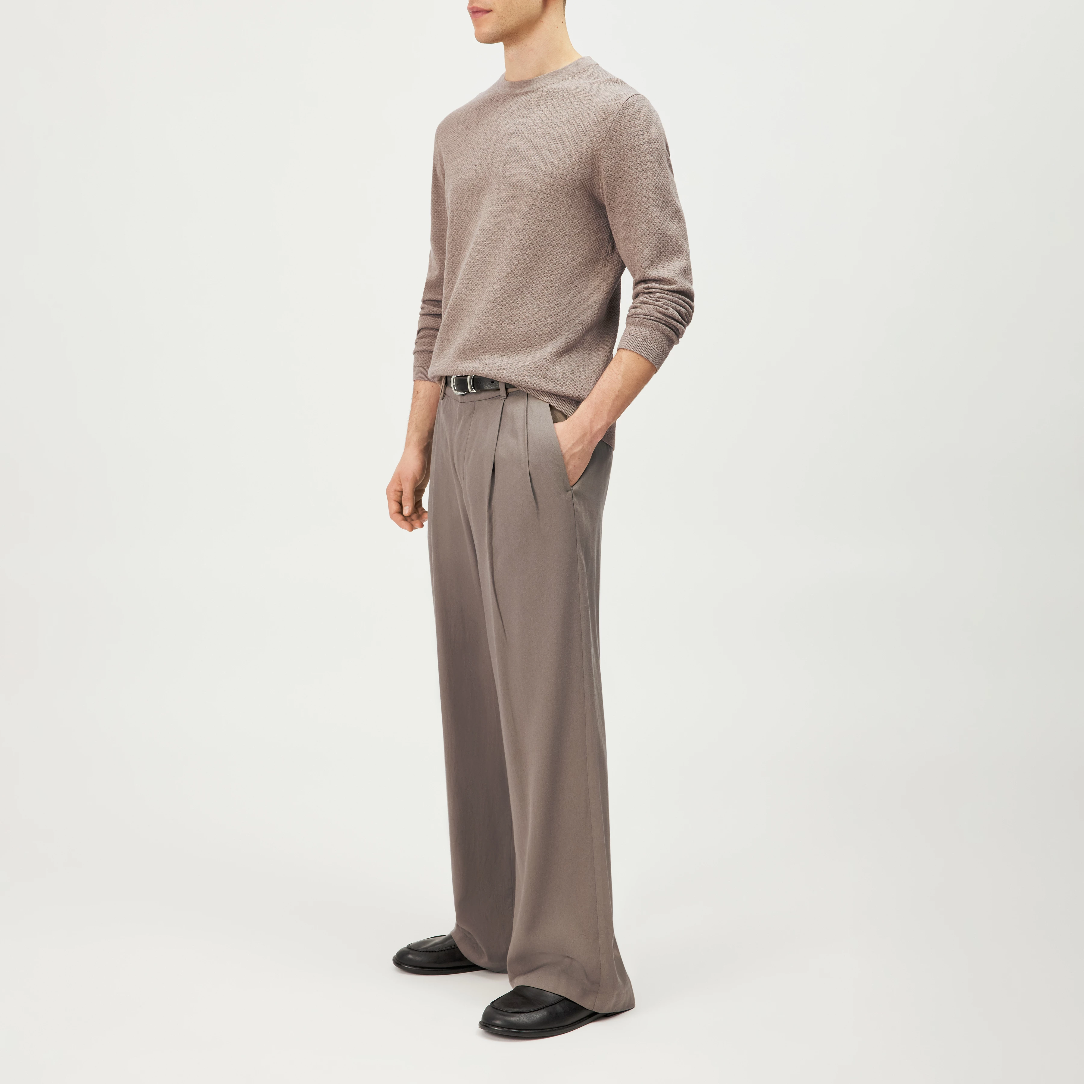 IRMINO - Longsleeve in cotton ajour - men - brown - Seitenansicht