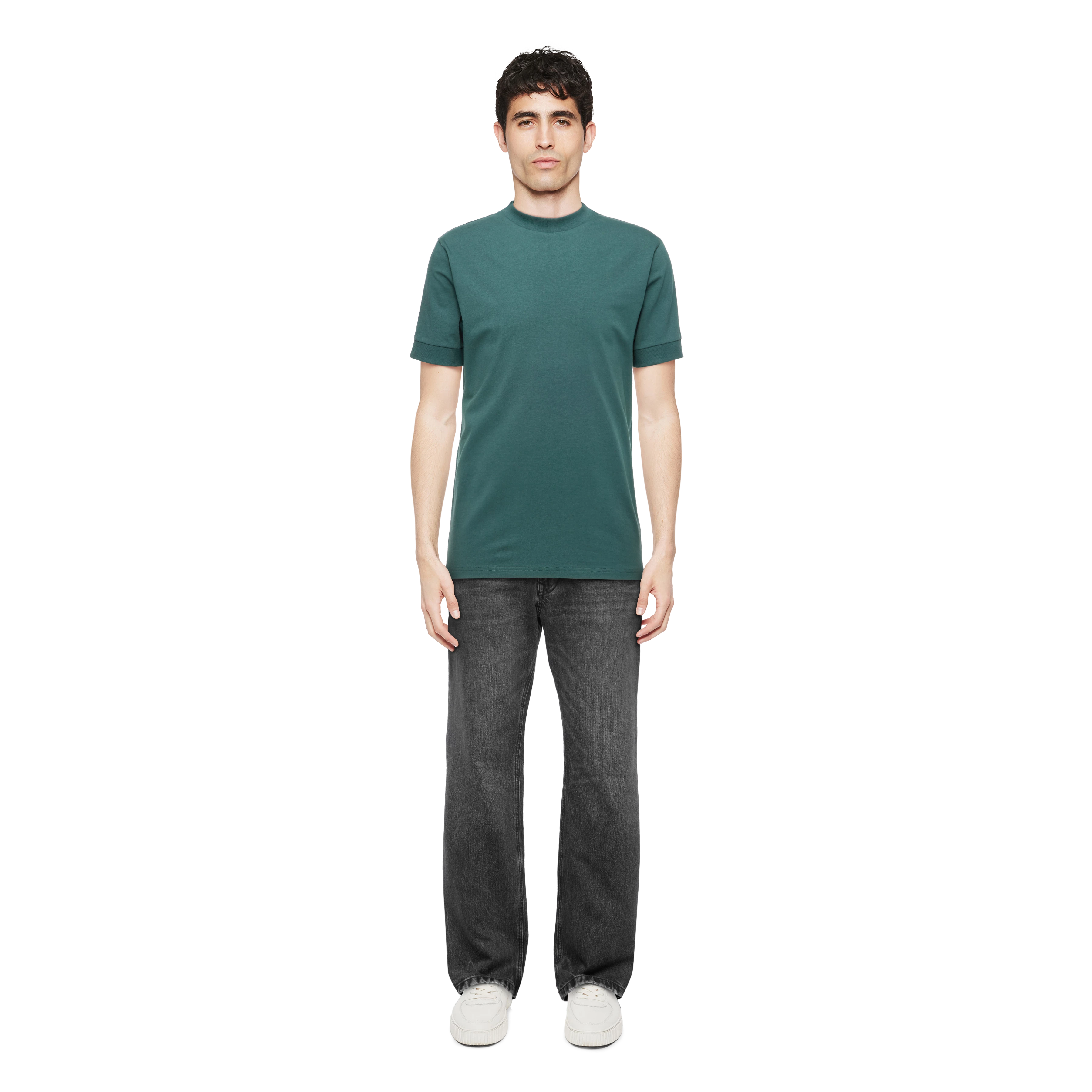 ANTON - Fitted T-shirt in cotton with stretch content - men - green - Ganzkörper-Frontansicht