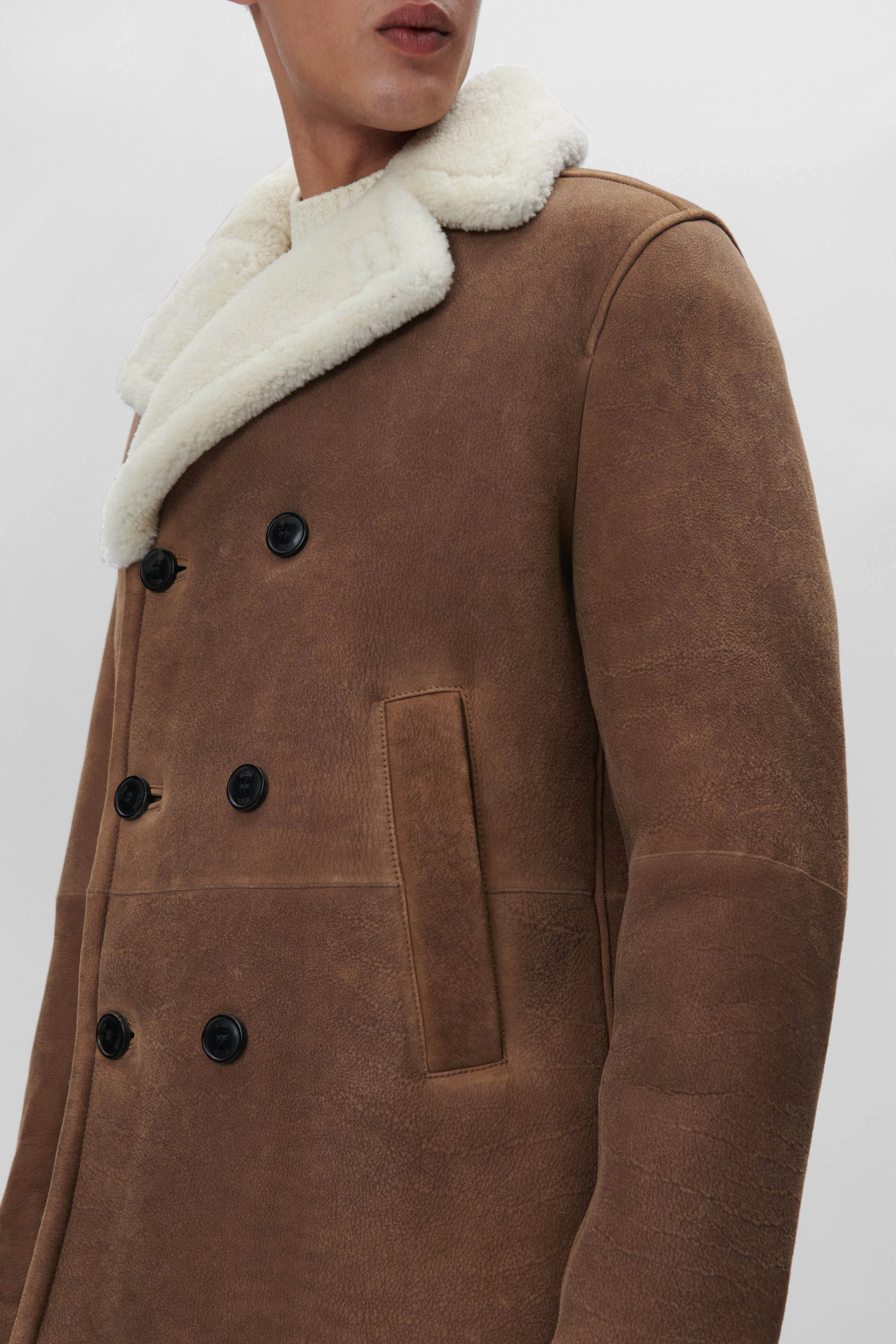 KONNO - Lammfell Lederjacke - Herren - braun - Seitenansicht