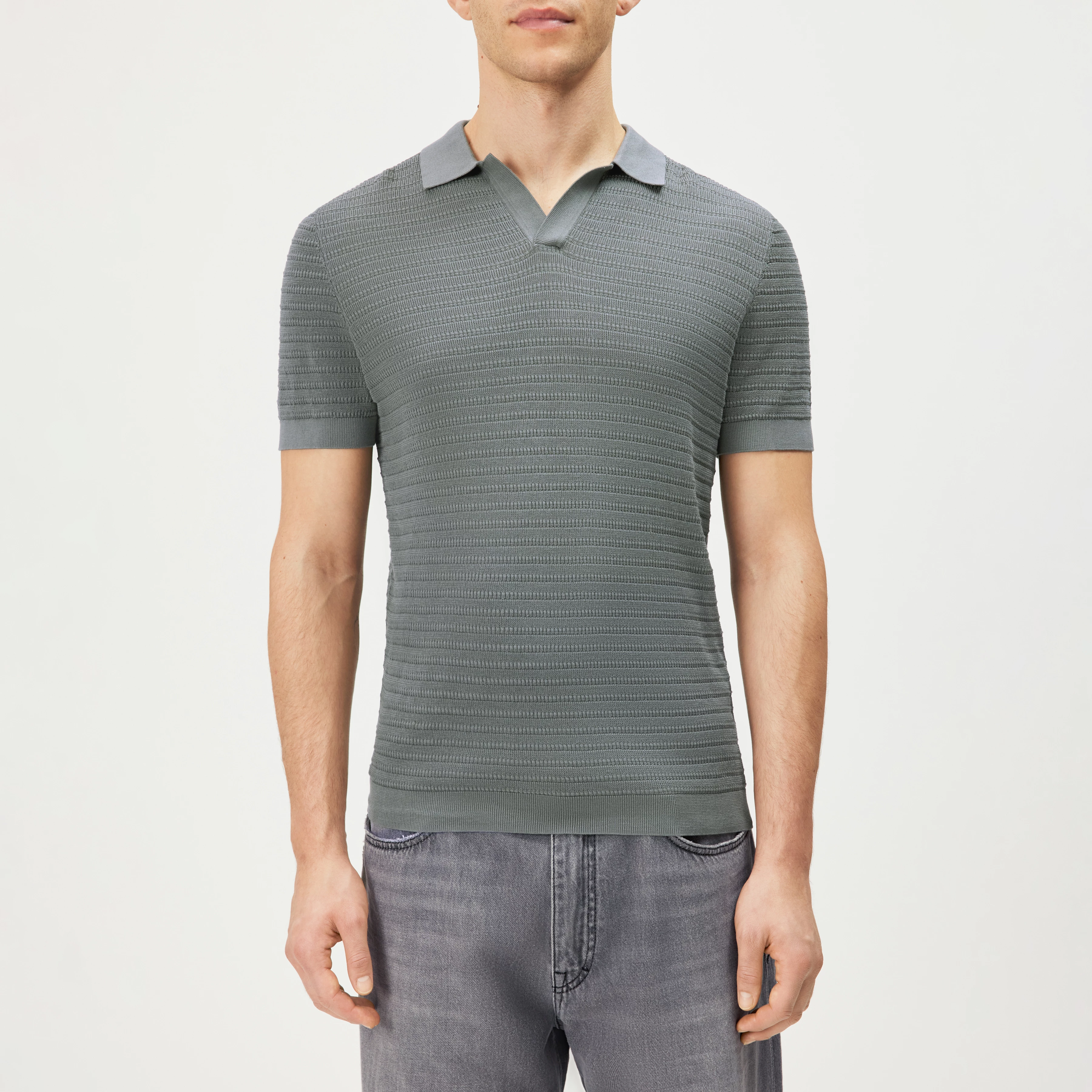 BRAIAN - Knitted polo in mercerised cotton - men - green - Frontansicht