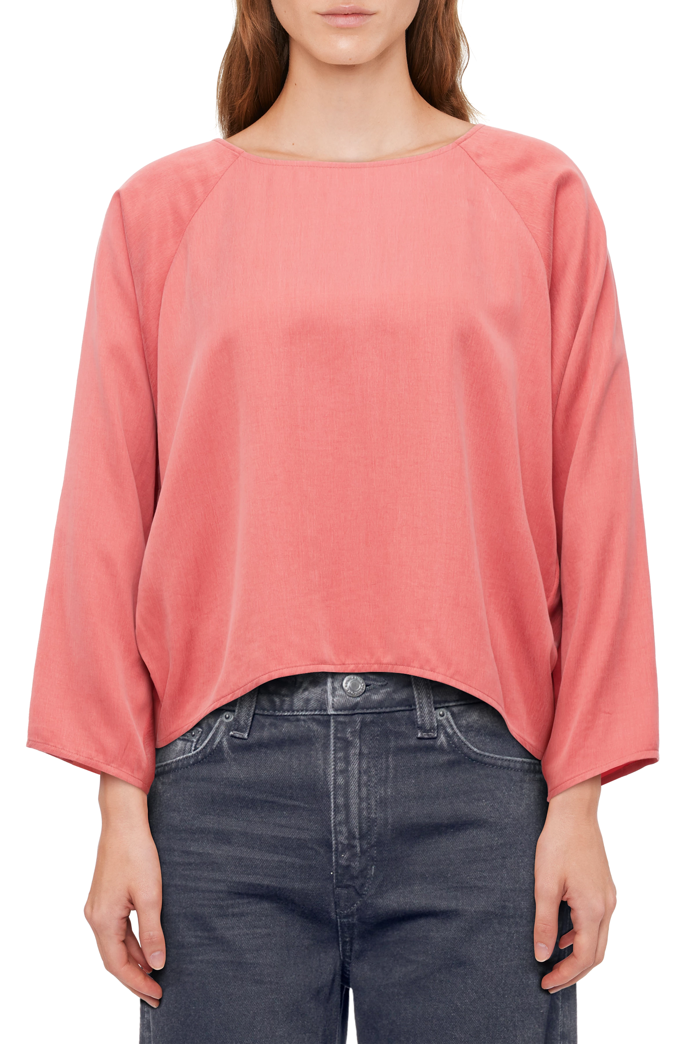 NIALINI - T-Shirt Bluse in Cupro-Baumwoll Mix - Damen - rosa - Frontansicht