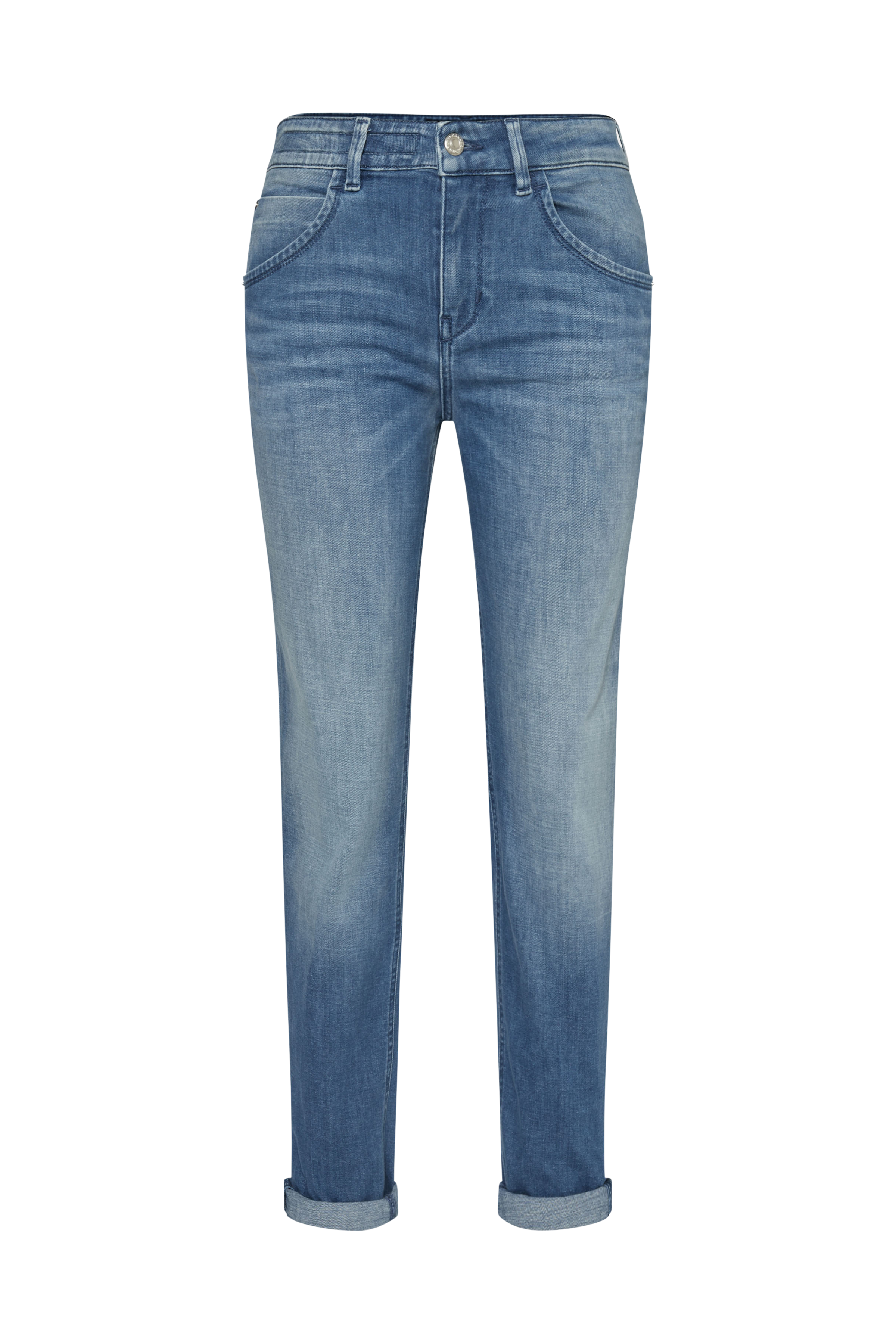 girlfriend jeans with rolled hem in soft-touch denim